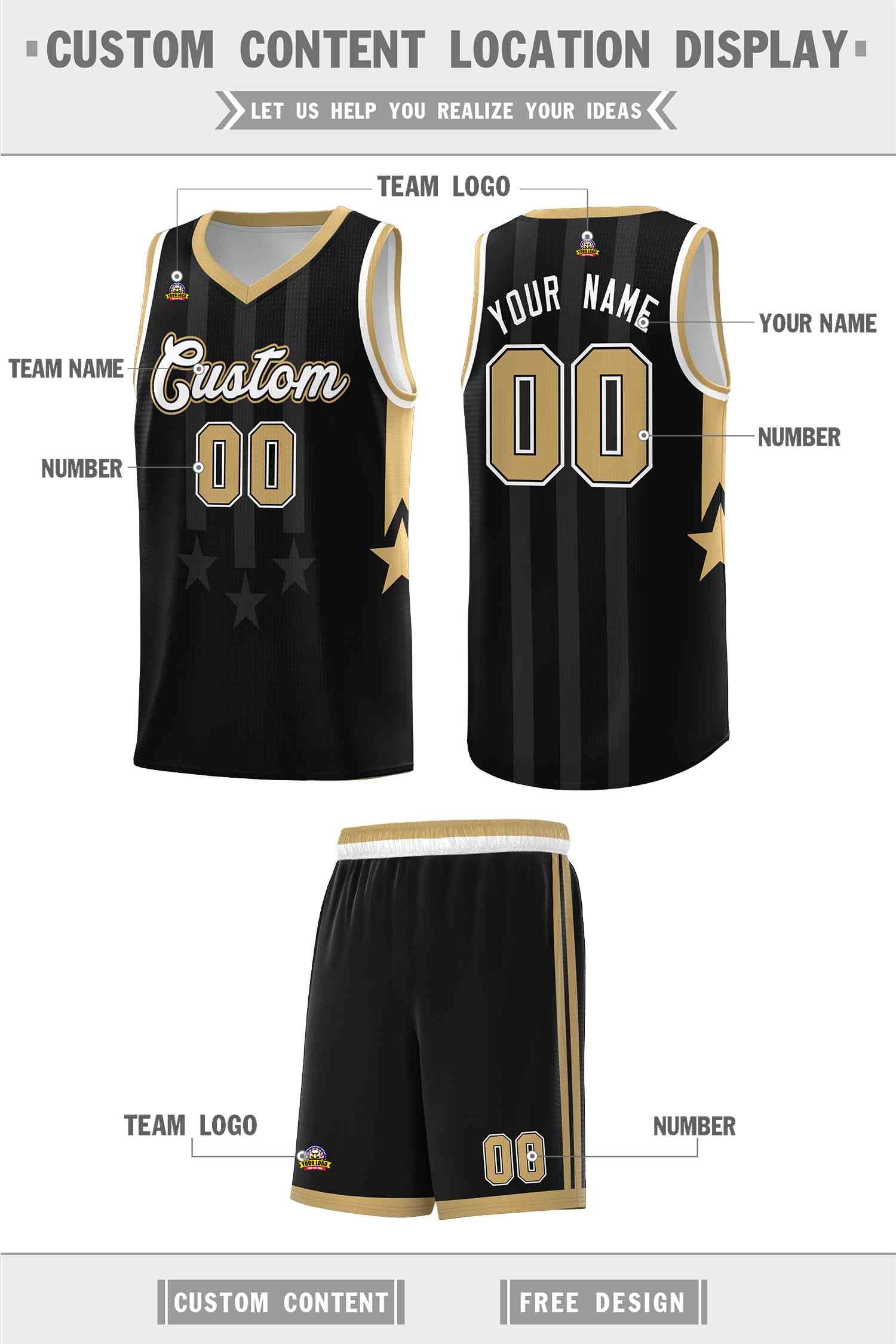 Custom Black Old Gold and White Gradient Star Graffiti Pattern Sports Uniform Basketball Jersey