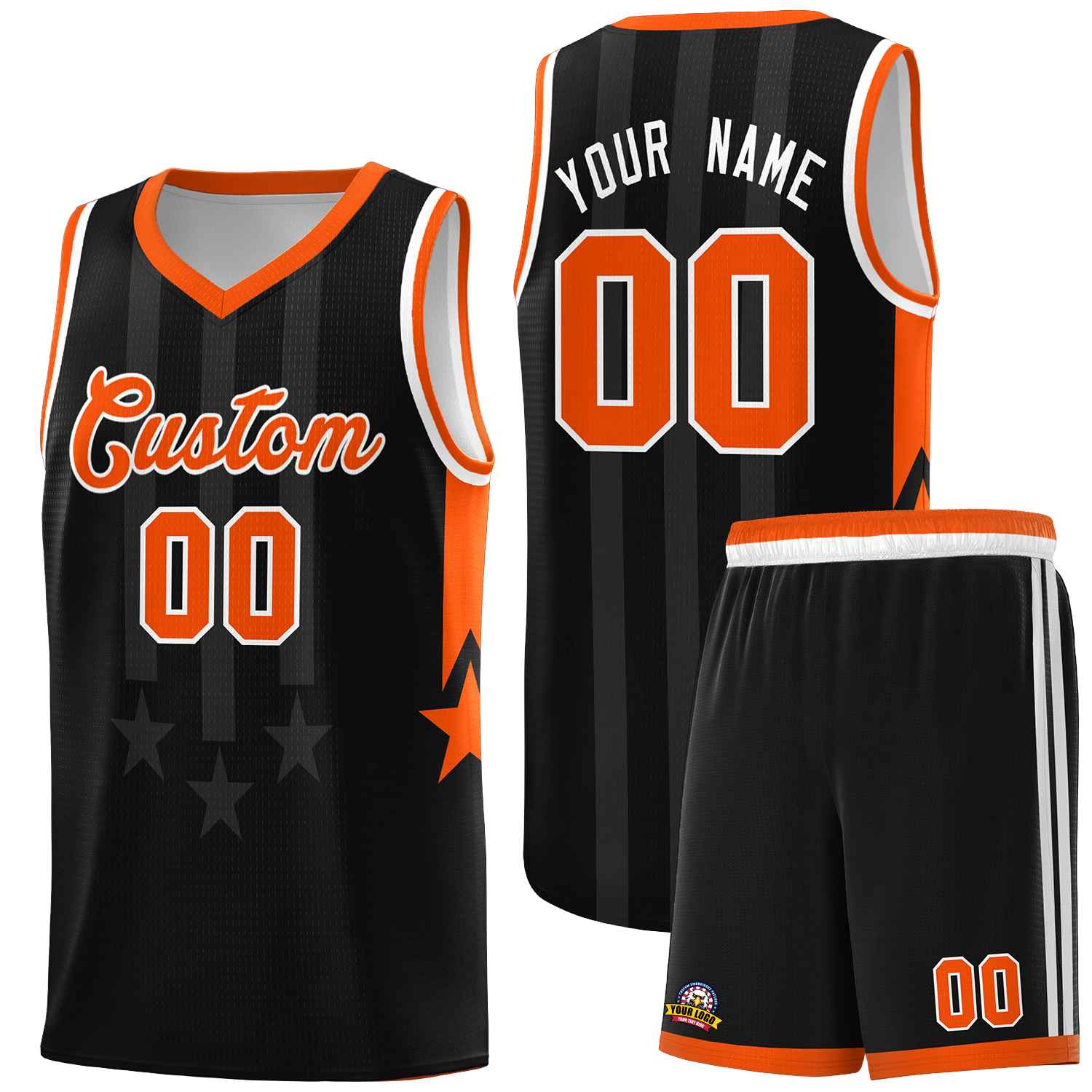 Custom Black Orange and White Gradient Star Graffiti Pattern Sports Uniform Basketball Jersey