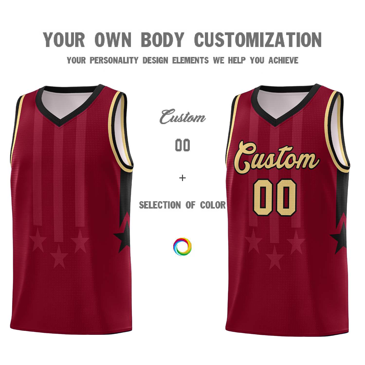 Custom Crimson Black and Khaki Gradient Star Graffiti Pattern Sports Uniform Basketball Jersey