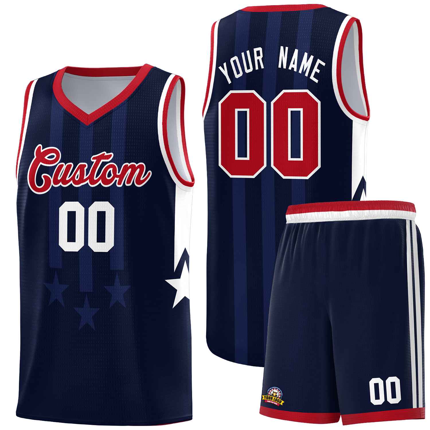 Custom Navy Red and White Gradient Star Graffiti Pattern Sports Uniform Basketball Jersey