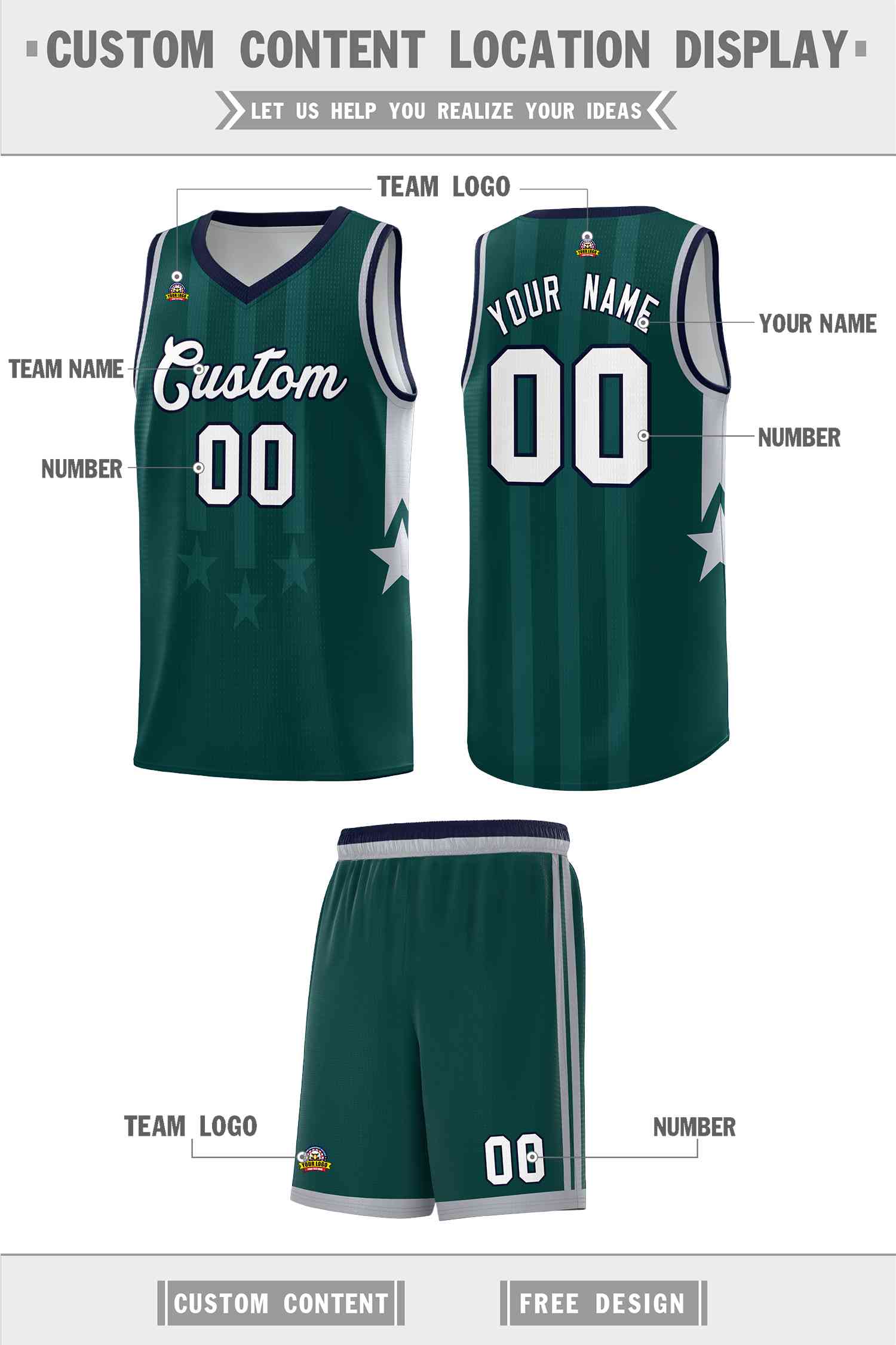 Custom Midnight Green Navy and Gray Gradient Star Graffiti Pattern Sports Uniform Basketball Jersey