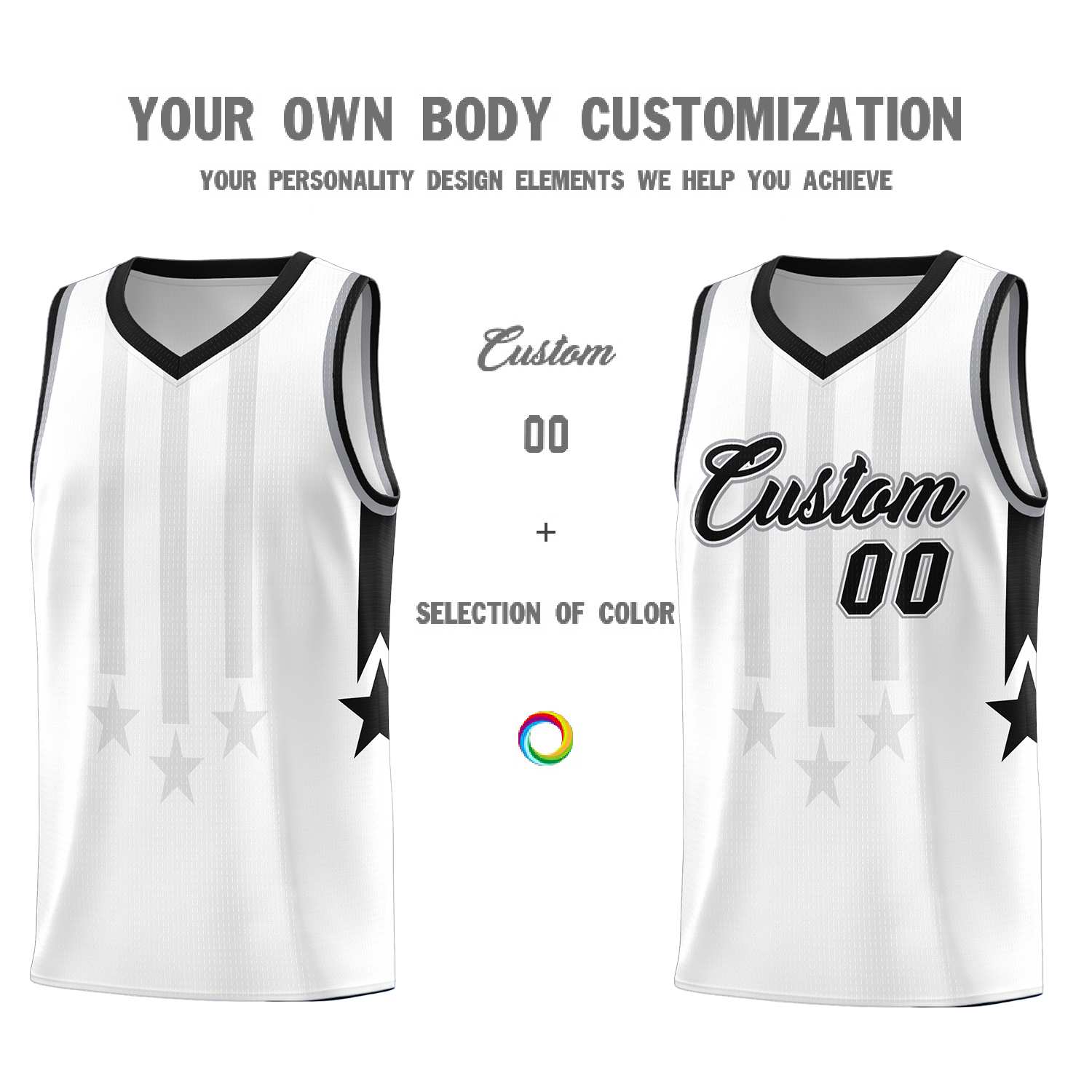Custom White Black and Gray Gradient Star Graffiti Pattern Sports Uniform Basketball Jersey