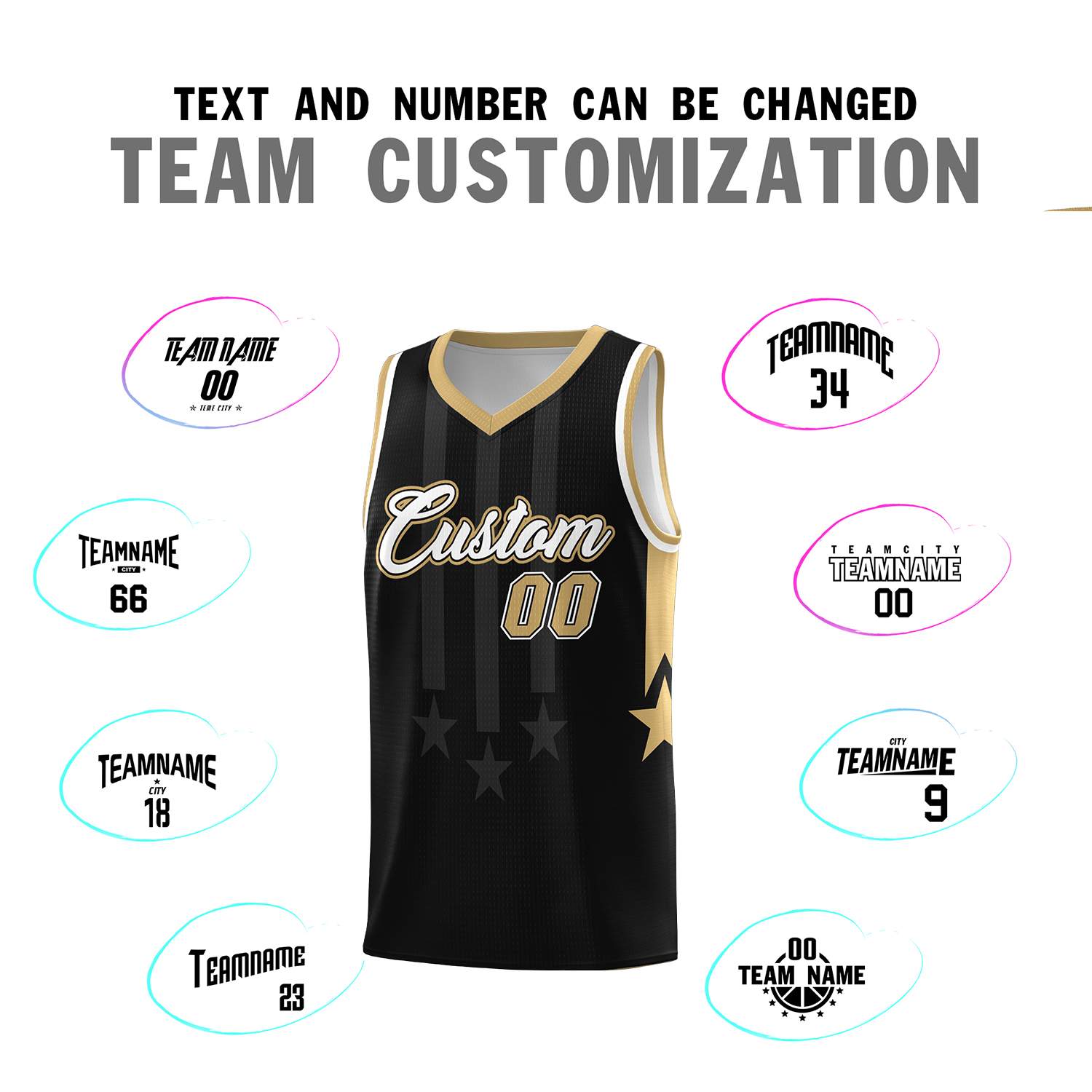 Custom Black Old Gold and White Gradient Star Graffiti Pattern Sports Uniform Basketball Jersey