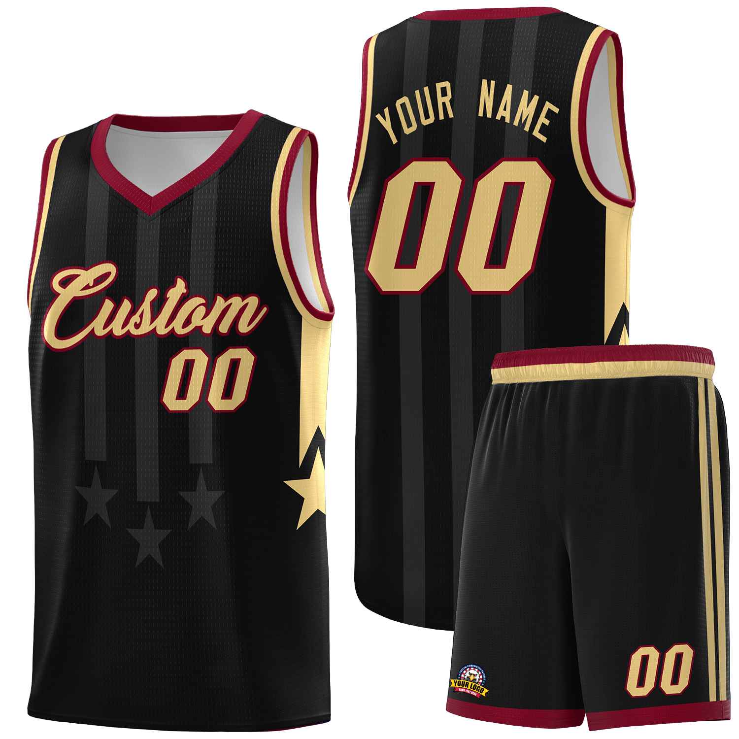 Custom Black Crimson and Khaki Gradient Star Graffiti Pattern Sports Uniform Basketball Jersey