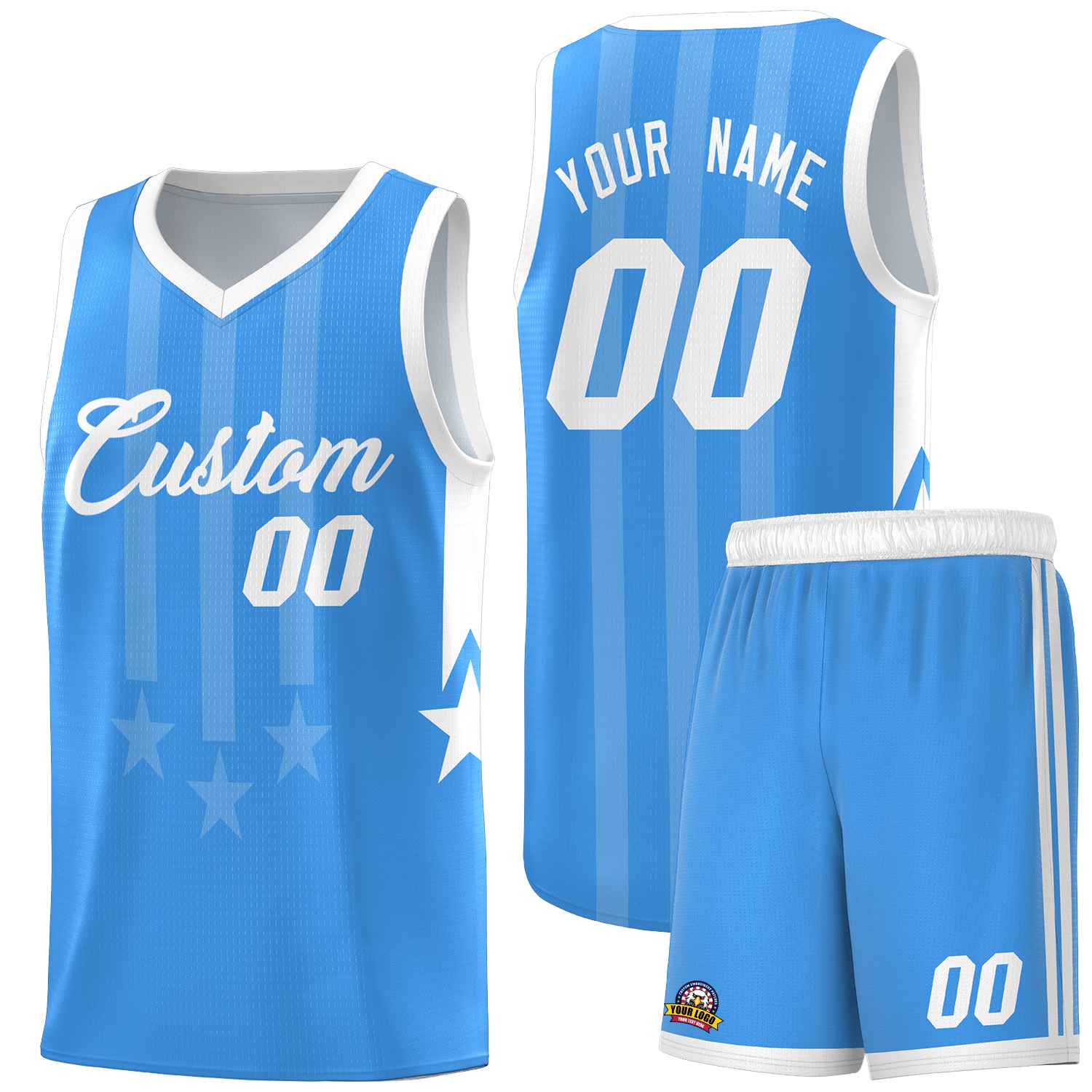 Custom Powder Blue White and White Gradient Star Graffiti Pattern Sports Uniform Basketball Jersey