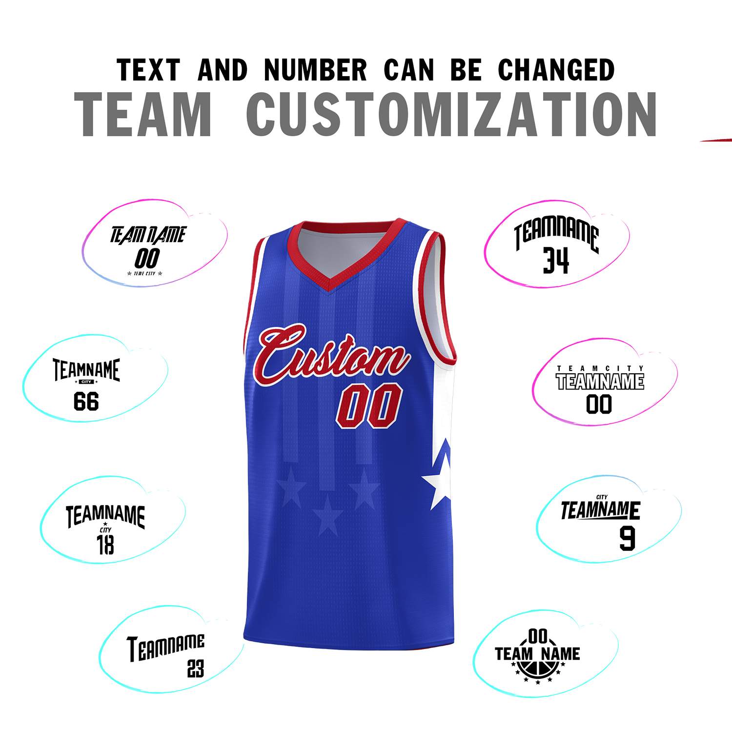 Custom Royal Red and White Gradient Star Graffiti Pattern Sports Uniform Basketball Jersey