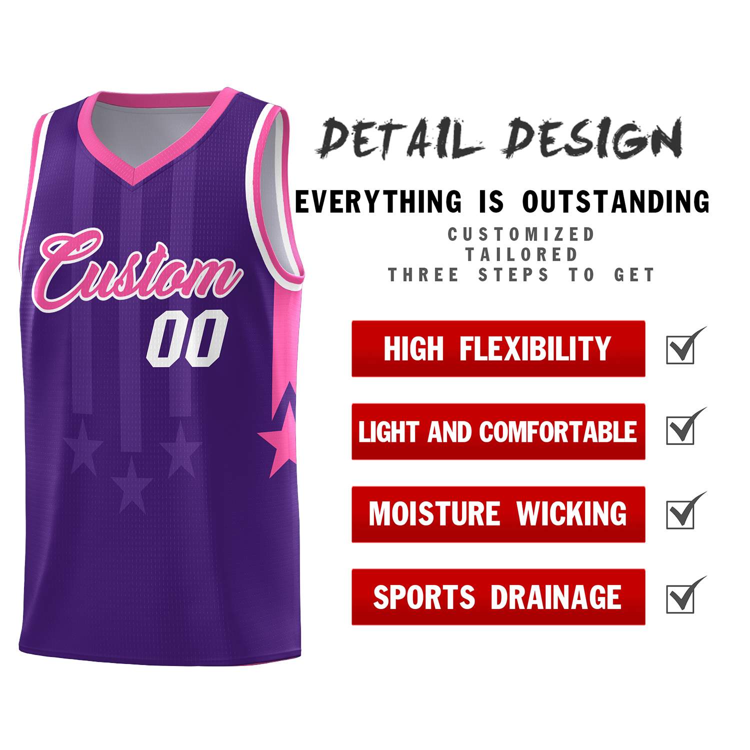 Custom Purple Pink and White Gradient Star Graffiti Pattern Sports Uniform Basketball Jersey