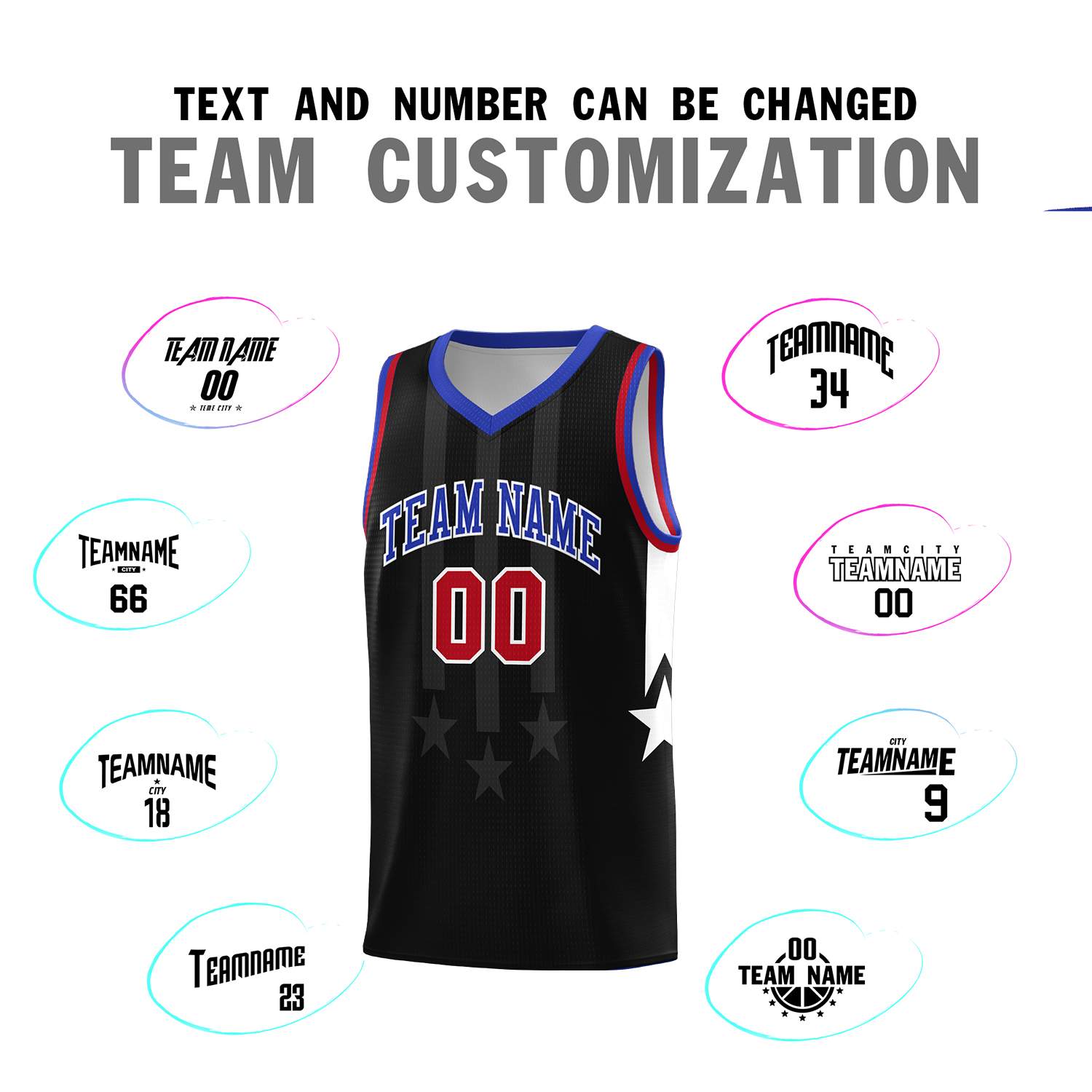 Custom Black Royal and Red Gradient Star Graffiti Pattern Sports Uniform Basketball Jersey