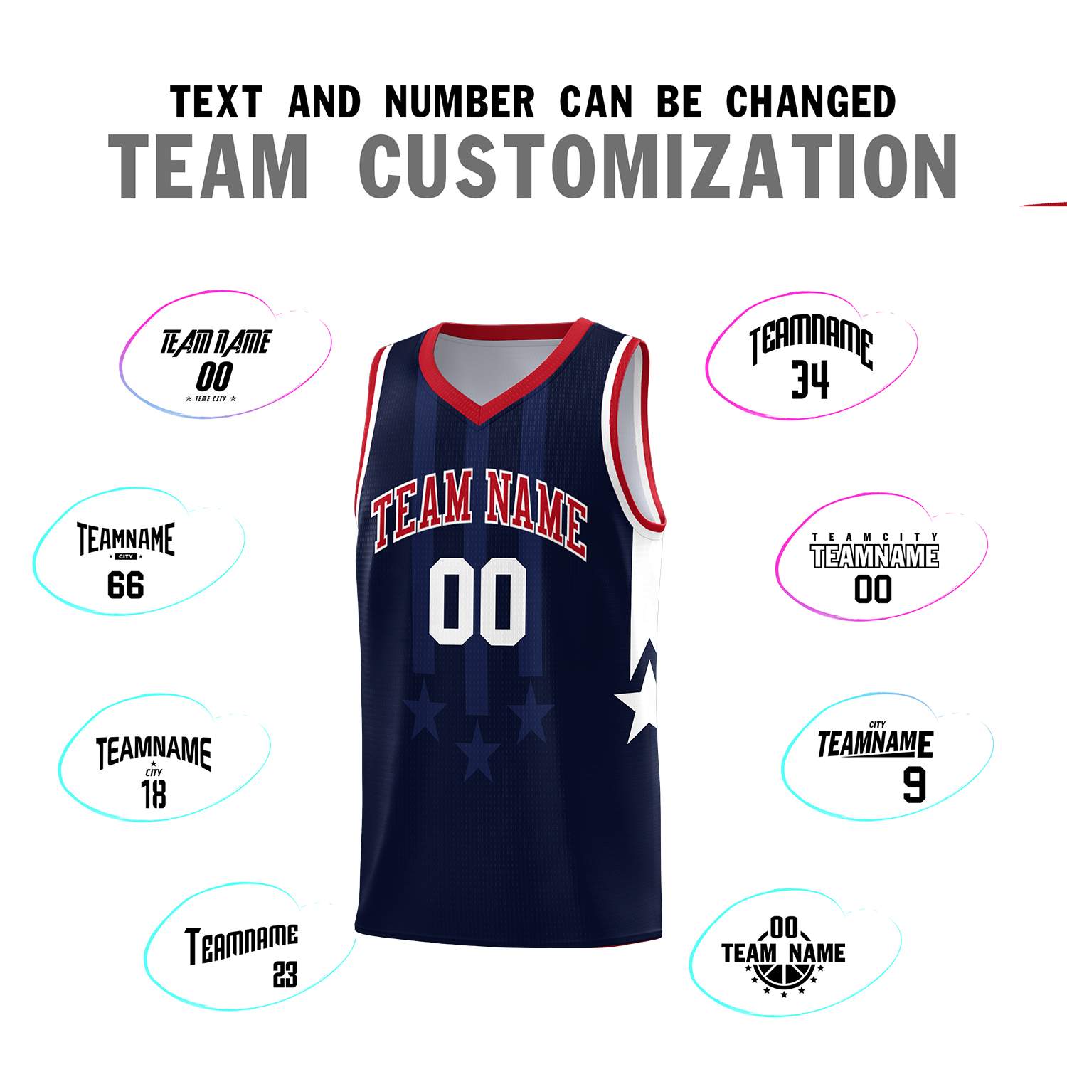 Custom Navy Red and White Gradient Star Graffiti Pattern Sports Uniform Basketball Jersey