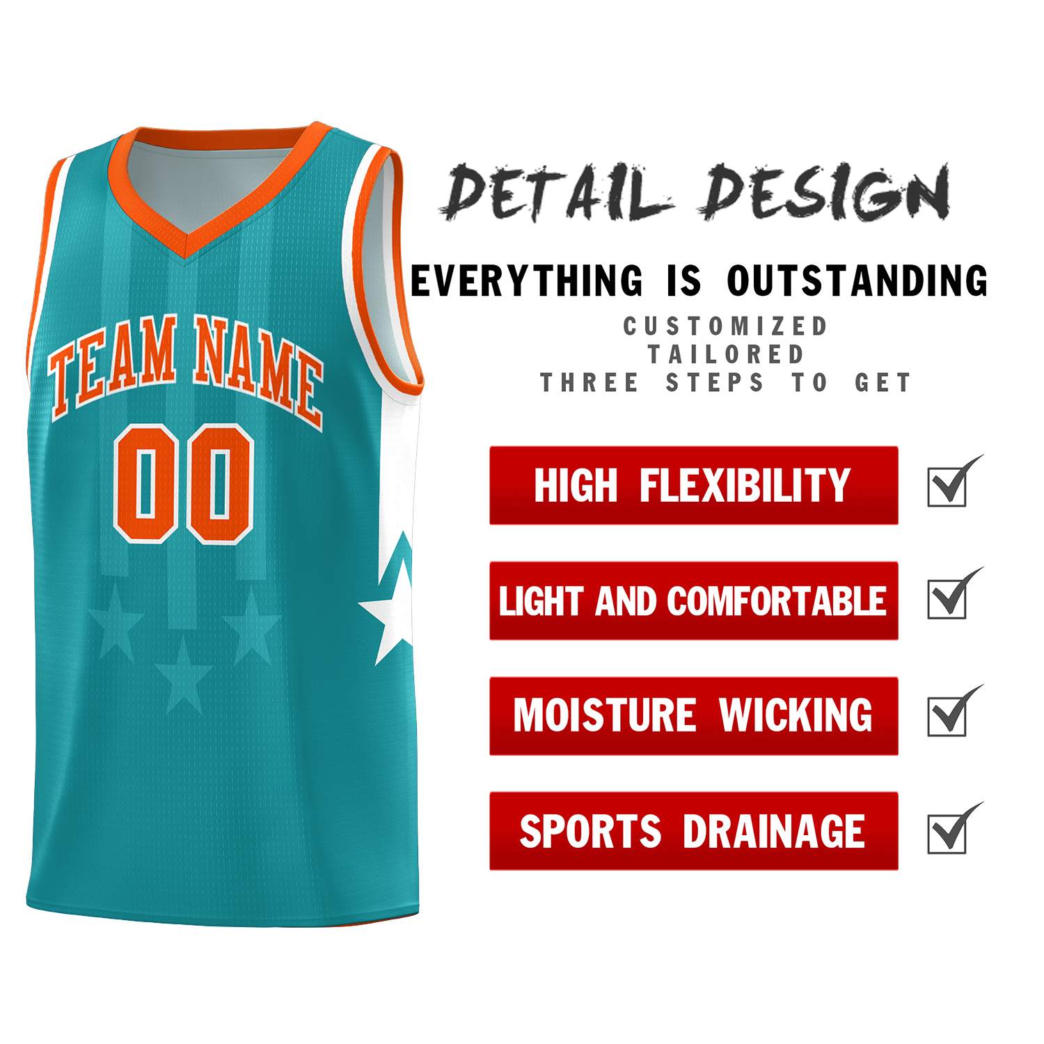 Custom Aqua Orange and White Gradient Star Graffiti Pattern Sports Uniform Basketball Jersey