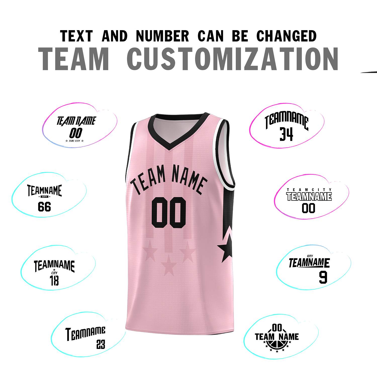 Custom Light Pink Black and White Gradient Star Graffiti Pattern Sports Uniform Basketball Jersey