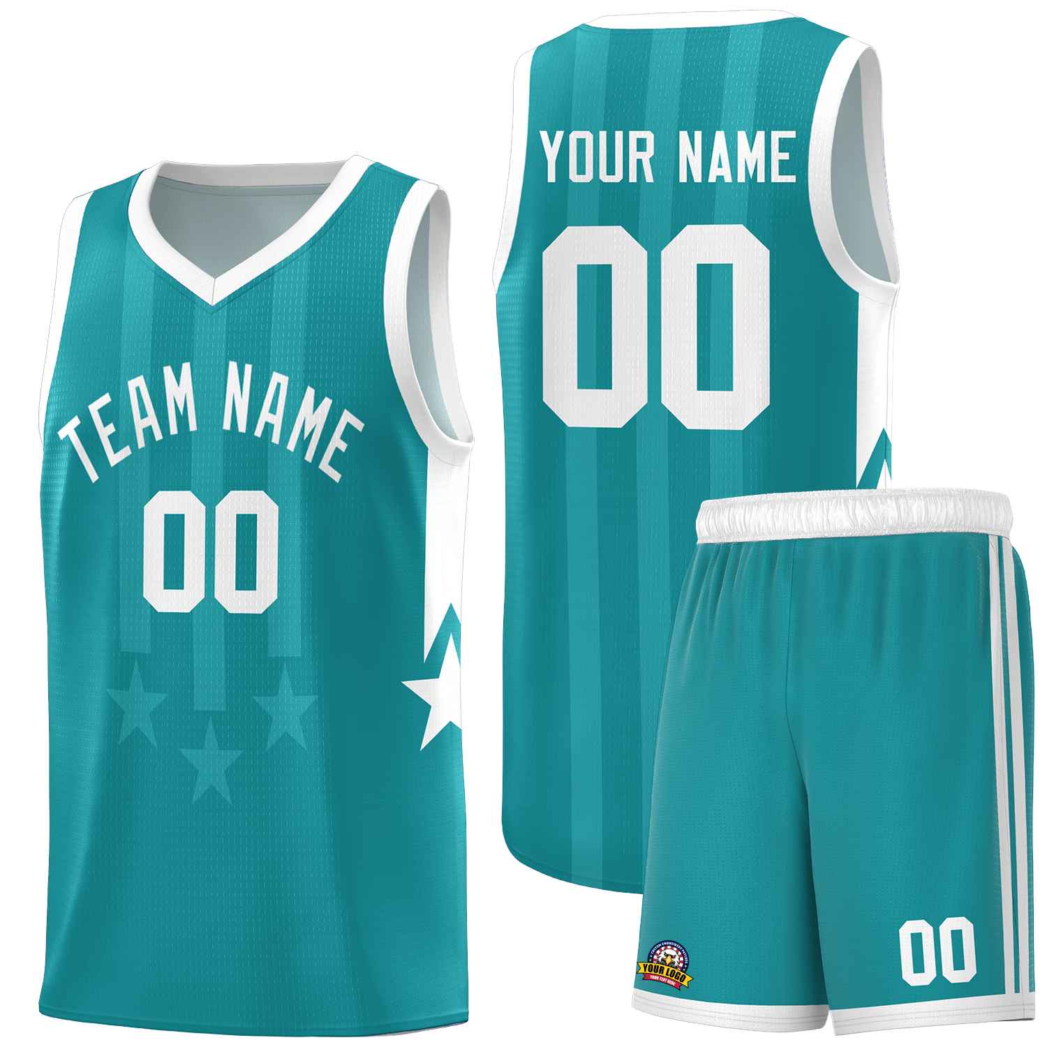 Custom Aqua White and White Gradient Star Graffiti Pattern Sports Uniform Basketball Jersey