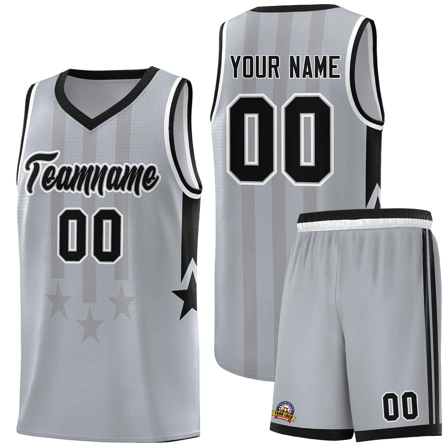 Custom Gray Black and White Gradient Star Graffiti Pattern Sports Uniform Basketball Jersey