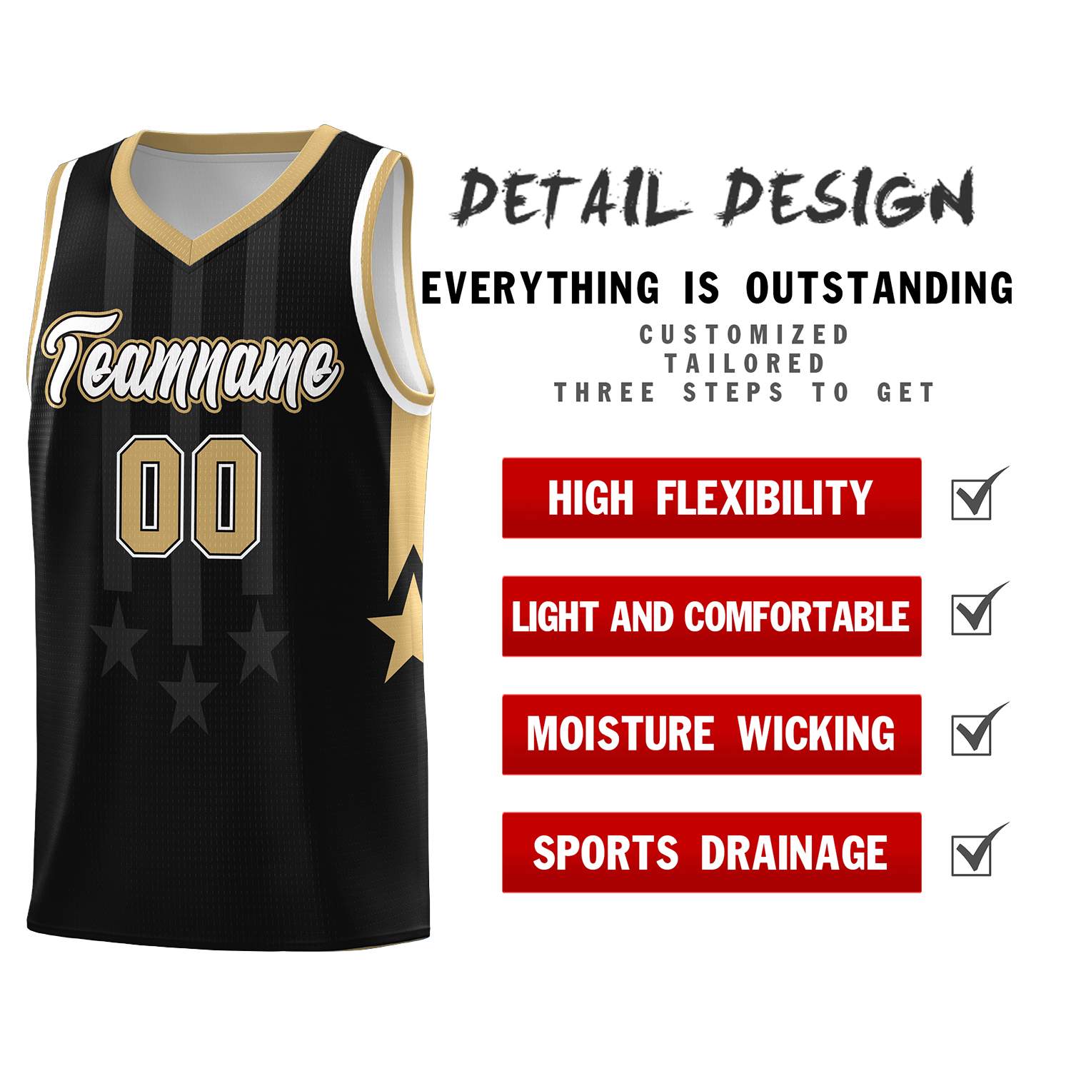 Custom Black Old Gold and White Gradient Star Graffiti Pattern Sports Uniform Basketball Jersey
