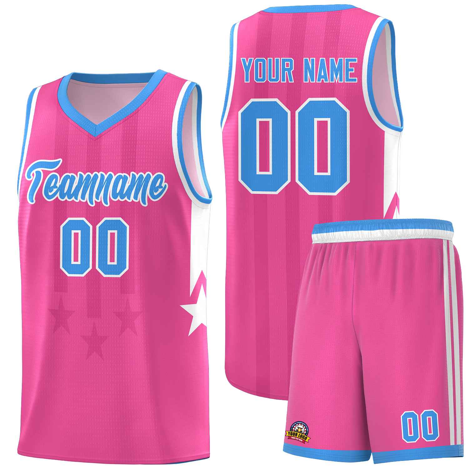 Custom Pink Powder Blue and White Gradient Star Graffiti Pattern Sports Uniform Basketball Jersey
