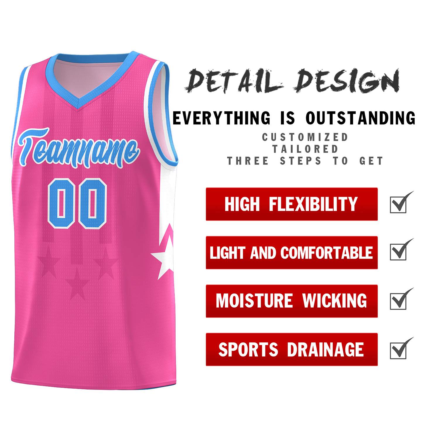Custom Pink Powder Blue and White Gradient Star Graffiti Pattern Sports Uniform Basketball Jersey