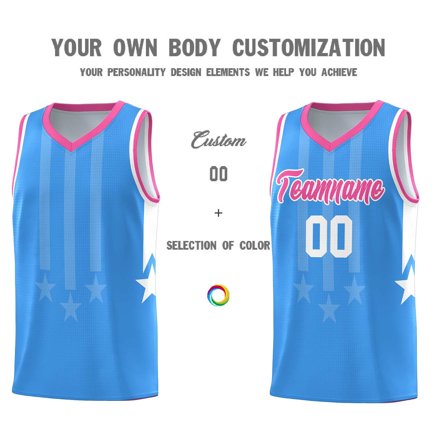 Custom Powder Blue Pink and White Gradient Star Graffiti Pattern Sports Uniform Basketball Jersey