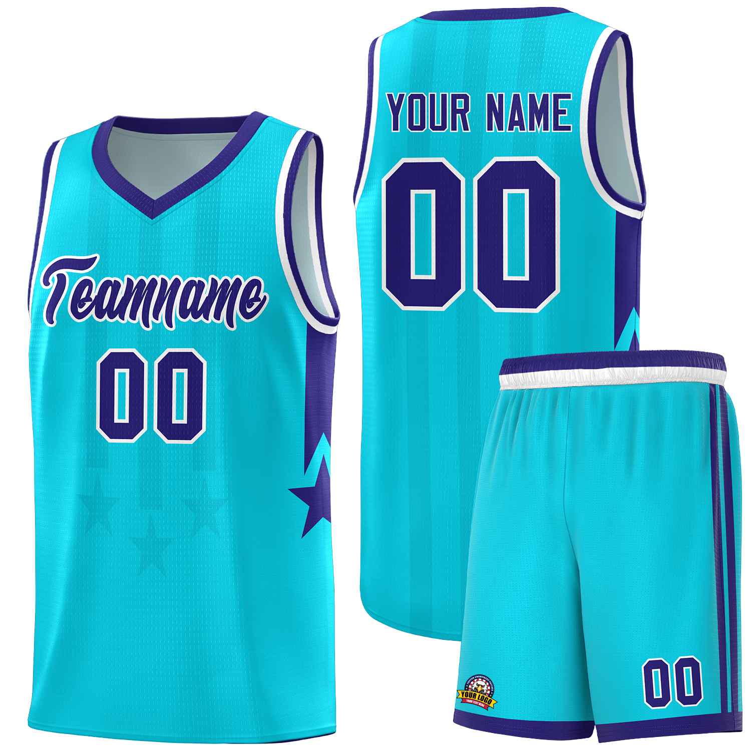 Custom Sky Blue Purple and White Gradient Star Graffiti Pattern Sports Uniform Basketball Jersey