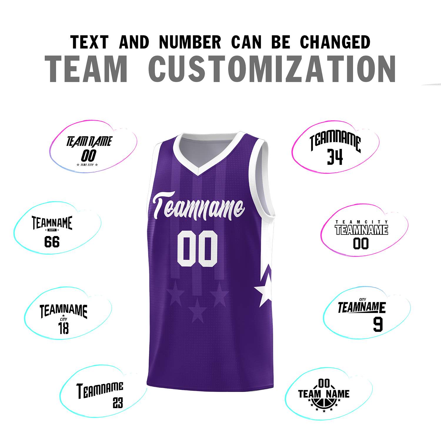 Custom Purple White and White Gradient Star Graffiti Pattern Sports Uniform Basketball Jersey