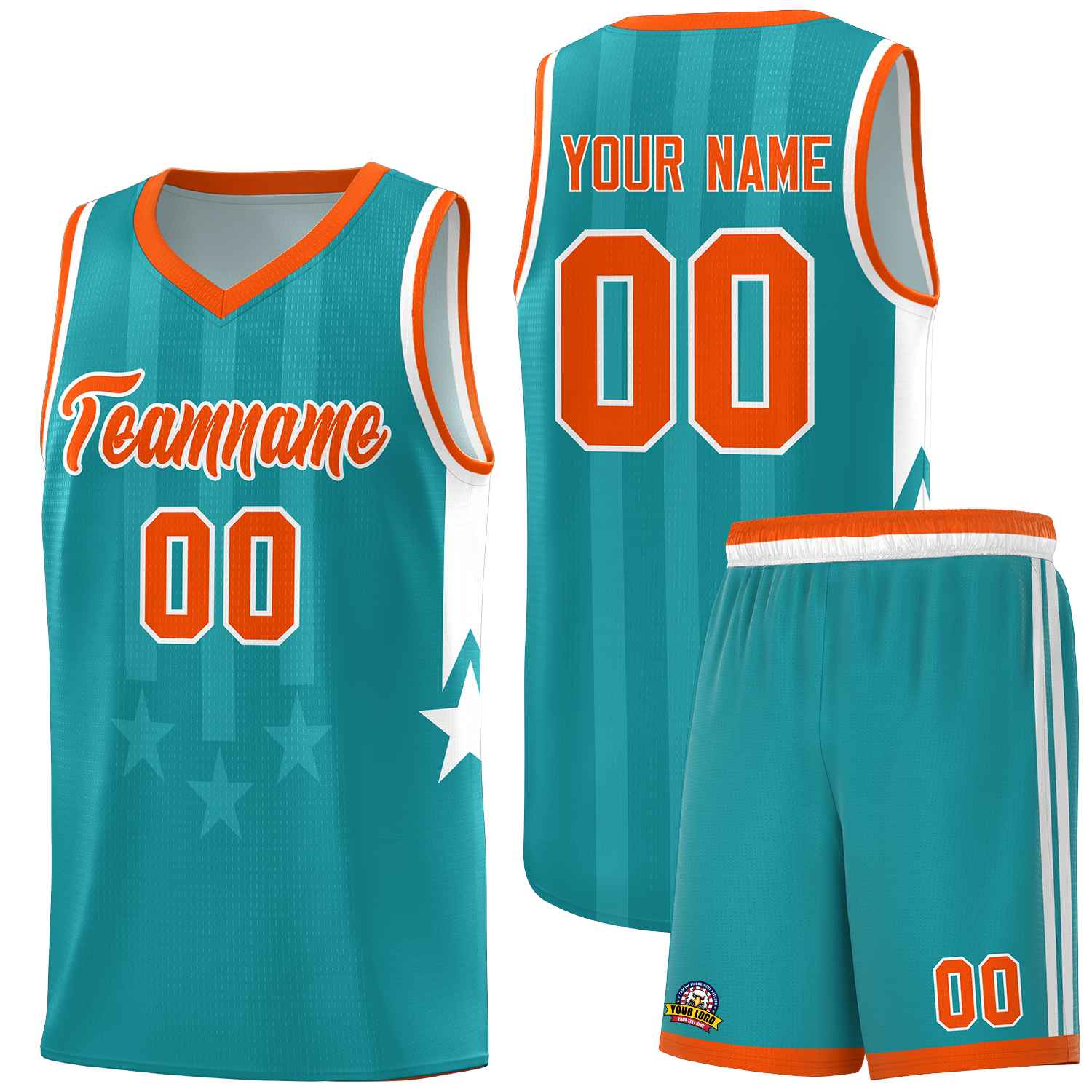 Custom Aqua Orange and White Gradient Star Graffiti Pattern Sports Uniform Basketball Jersey