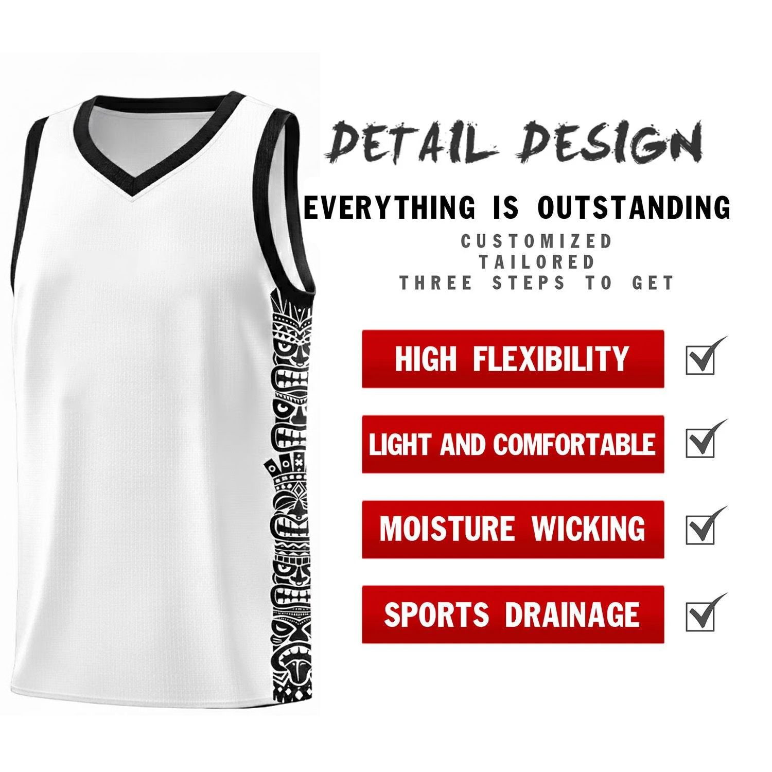 Custom Logo/Text White Black Personalized Indians Pattern Sets Sports Uniform Basketball Jersey