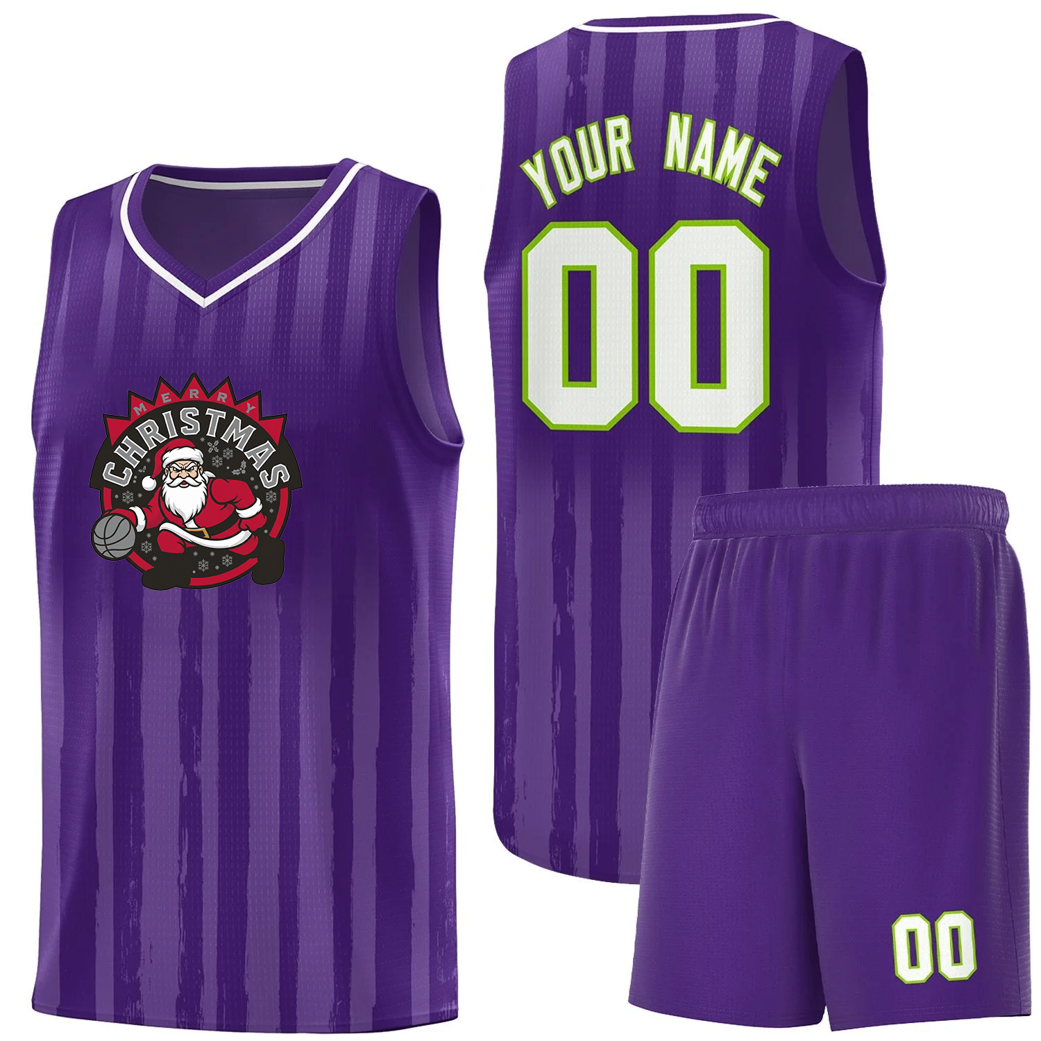Custom Christmas Toronto Purple White Vertical Striped Pattern Sports Uniform Basketball Jersey