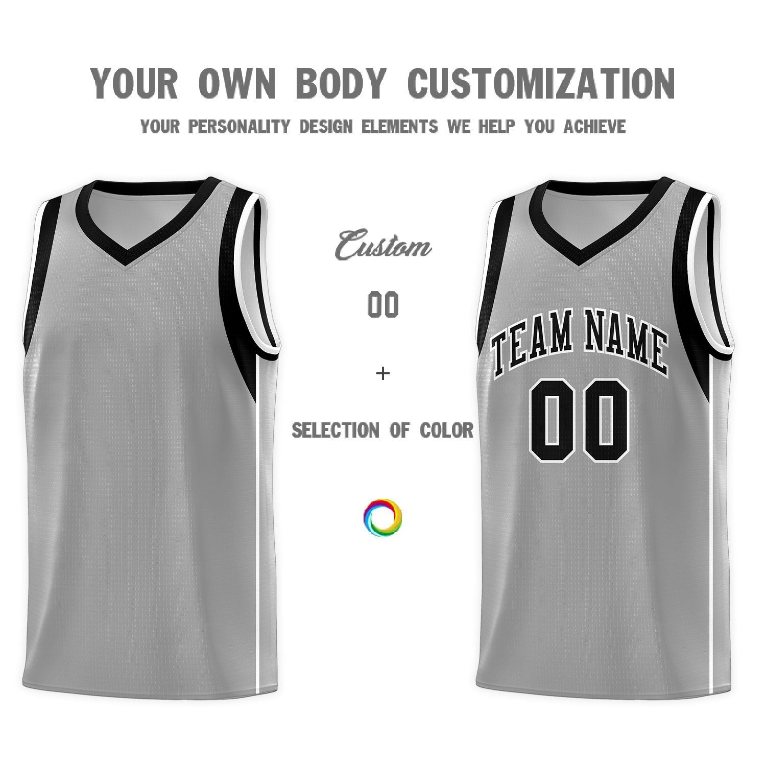 Custom Gray Black-White Sleeve Color Blocking Classic Sets Sports Uniform Basketball Jersey