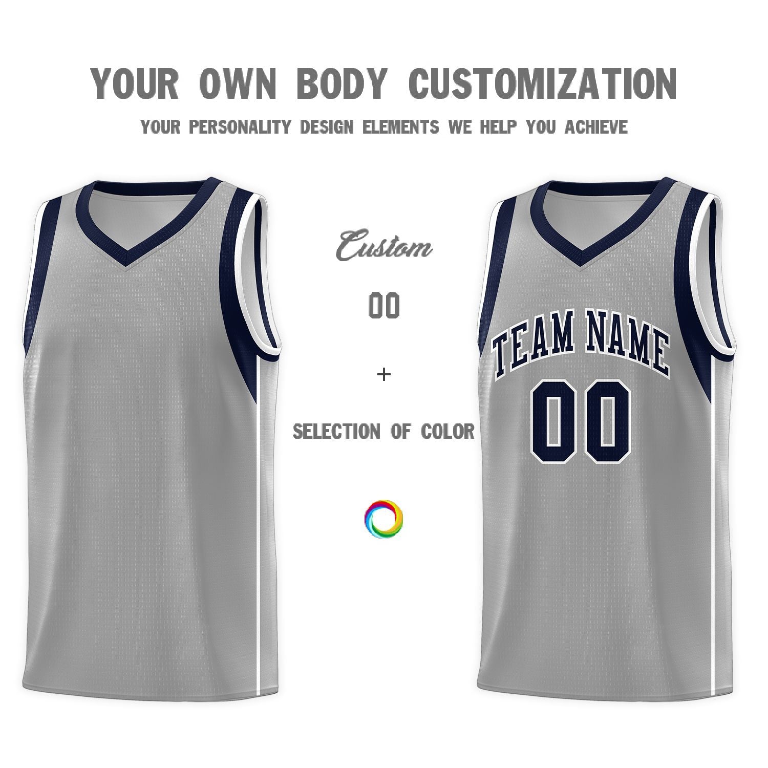 Custom Gray Navy-White Sleeve Color Blocking Classic Sets Sports Uniform Basketball Jersey