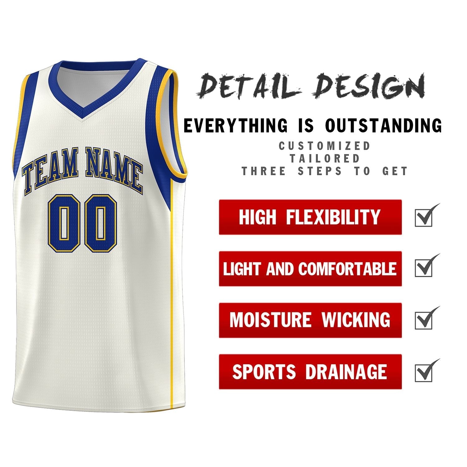Custom Cream Royal-Gold Sleeve Color Blocking Classic Sets Sports Uniform Basketball Jersey