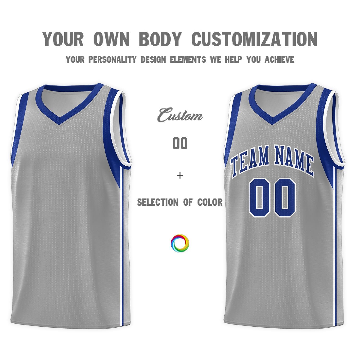 Custom Gray Royal-White Sleeve Color Blocking Classic Sets Sports Uniform Basketball Jersey