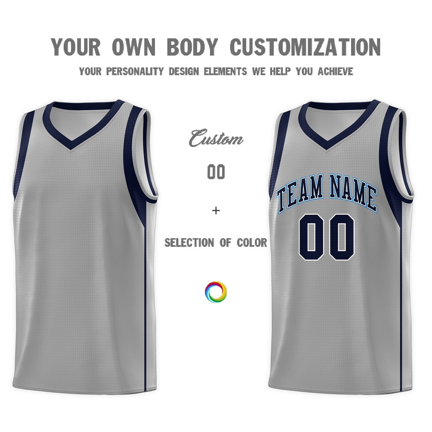 Custom Gray Navy-White Sleeve Color Blocking Classic Sets Sports Uniform Basketball Jersey