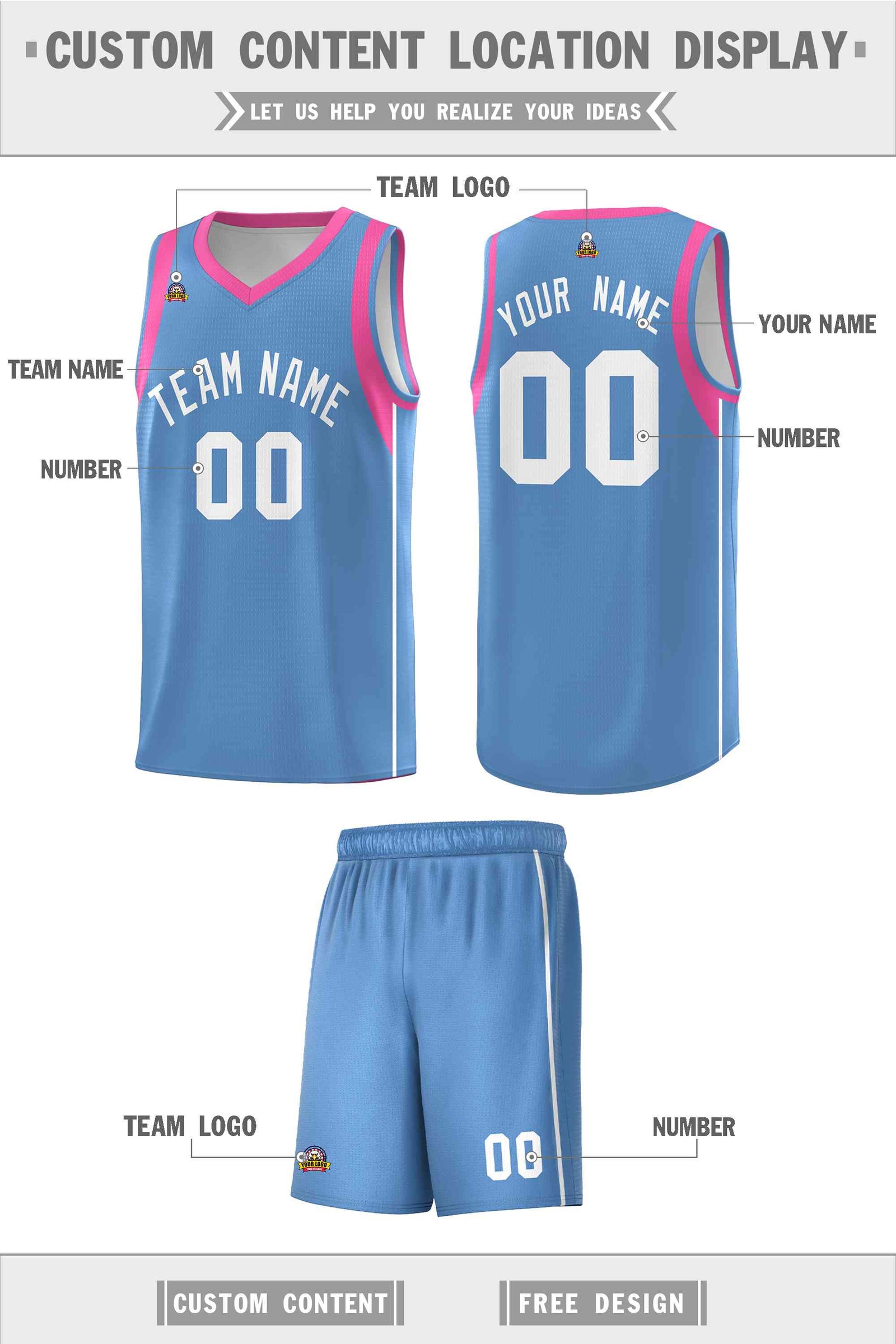 Custom Light Blue White Sleeve Color Blocking Classic Sets Sports Uniform Basketball Jersey