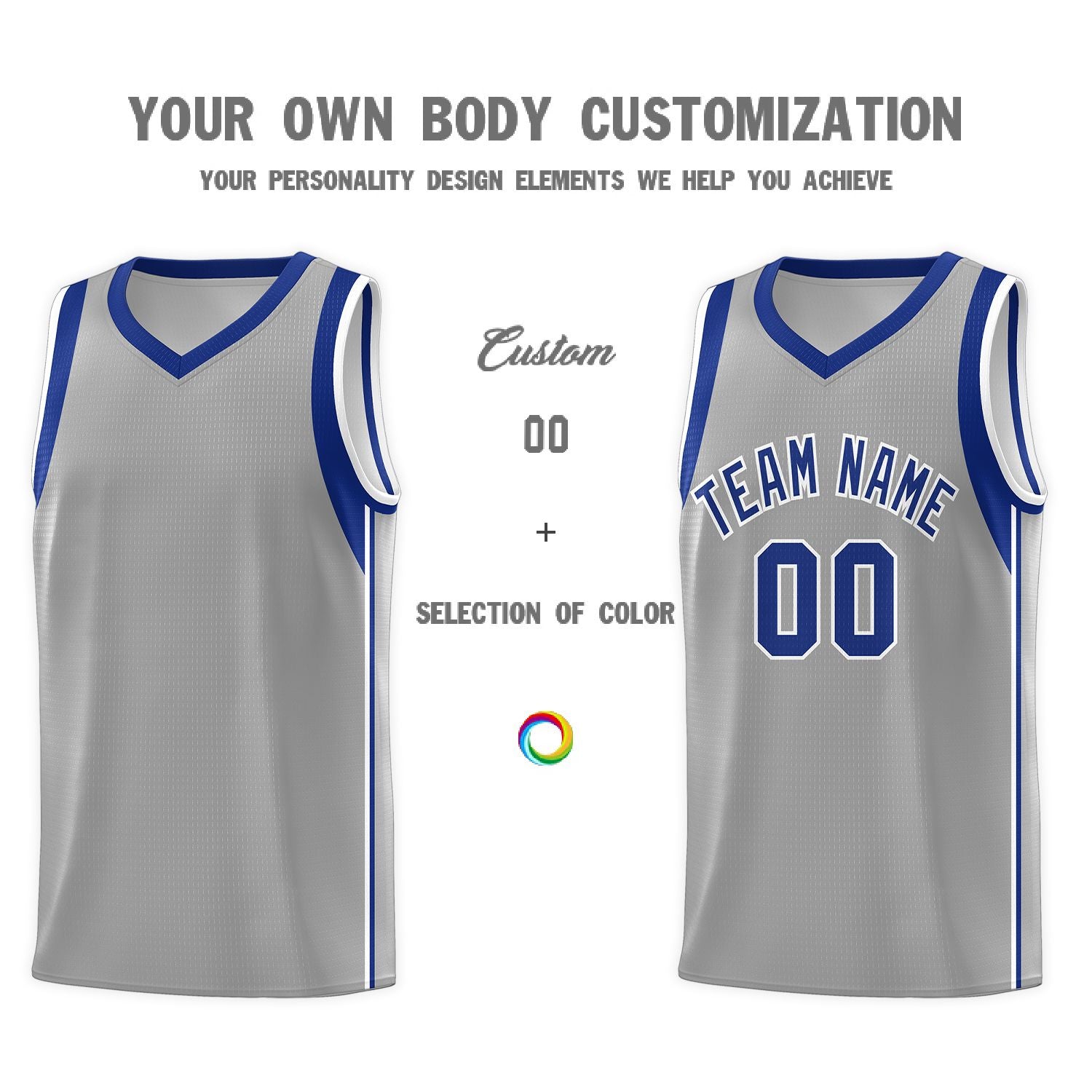 Custom Gray Royal-White Sleeve Color Blocking Classic Sets Sports Uniform Basketball Jersey