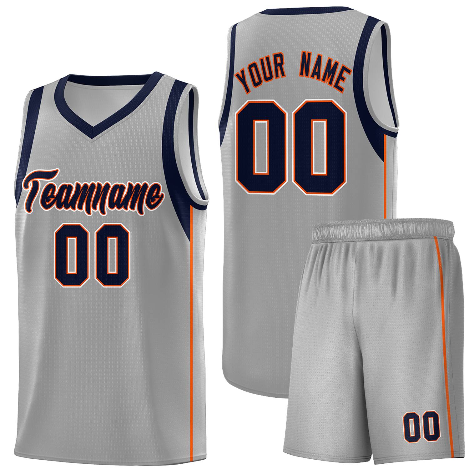 Custom Gray Navy-Orange Sleeve Color Blocking Classic Sets Sports Uniform Basketball Jersey