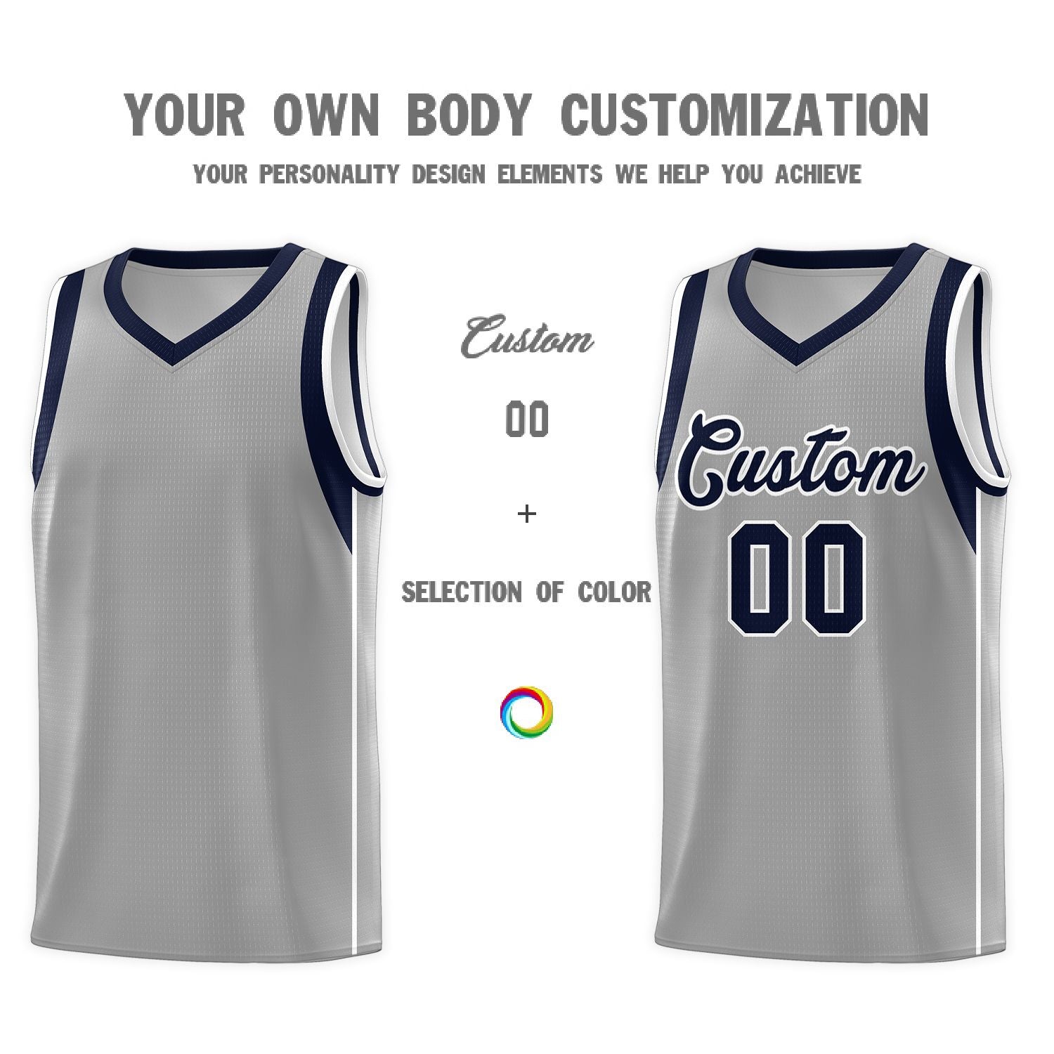 Custom Gray Navy-White Sleeve Color Blocking Classic Sets Sports Uniform Basketball Jersey