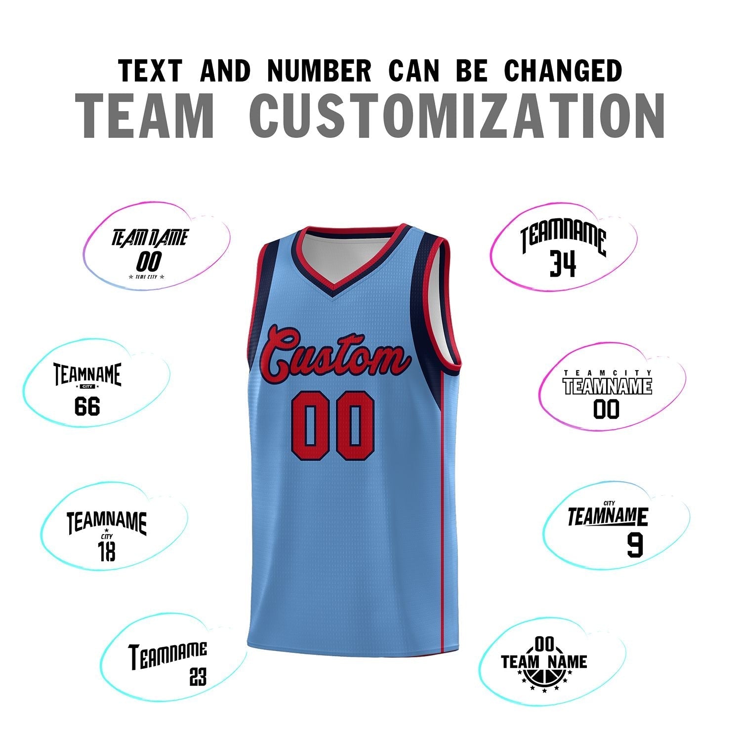 Custom Light Blue Navy-Red Sleeve Color Blocking Classic Sets Sports Uniform Basketball Jersey