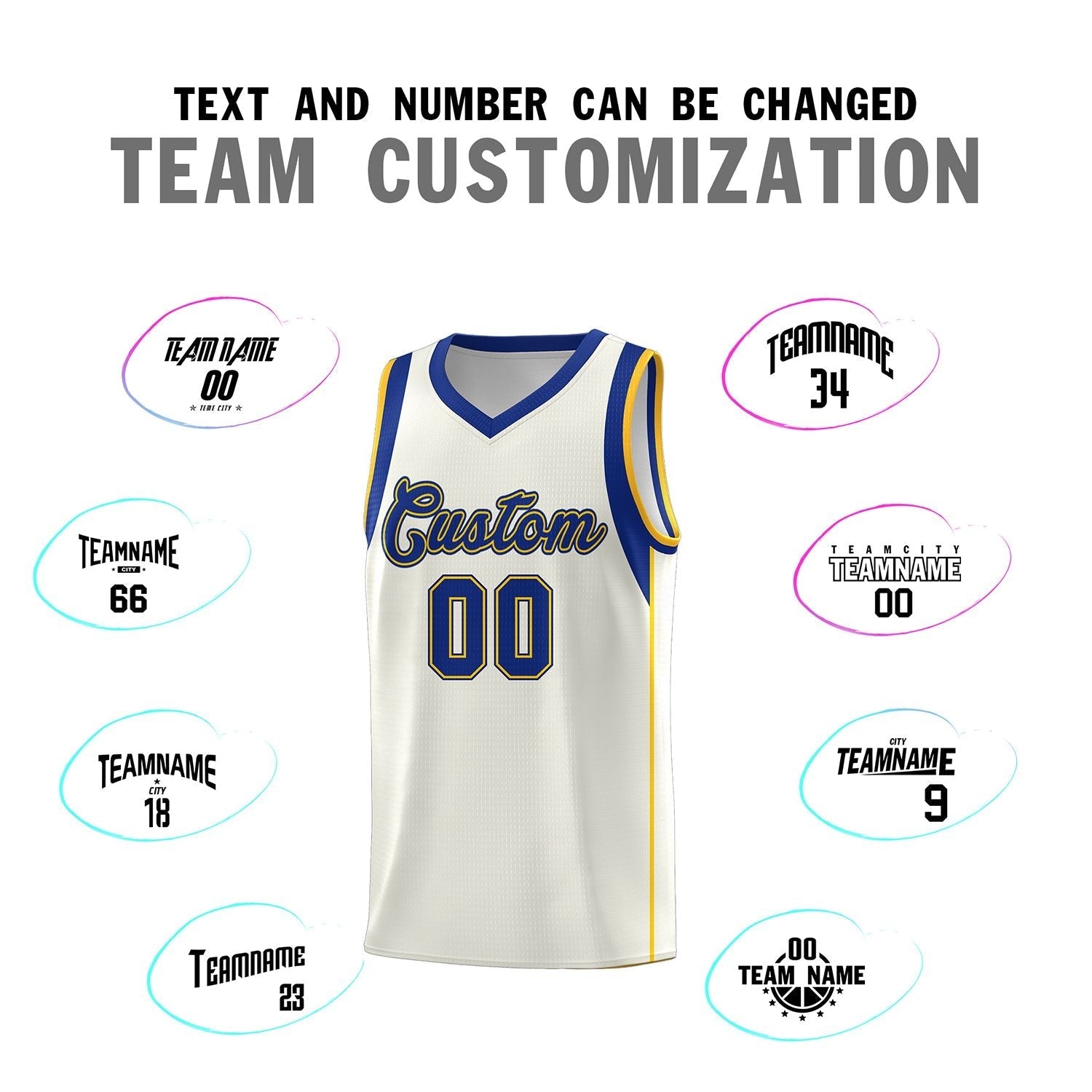 Custom Cream Royal-Gold Sleeve Color Blocking Classic Sets Sports Uniform Basketball Jersey