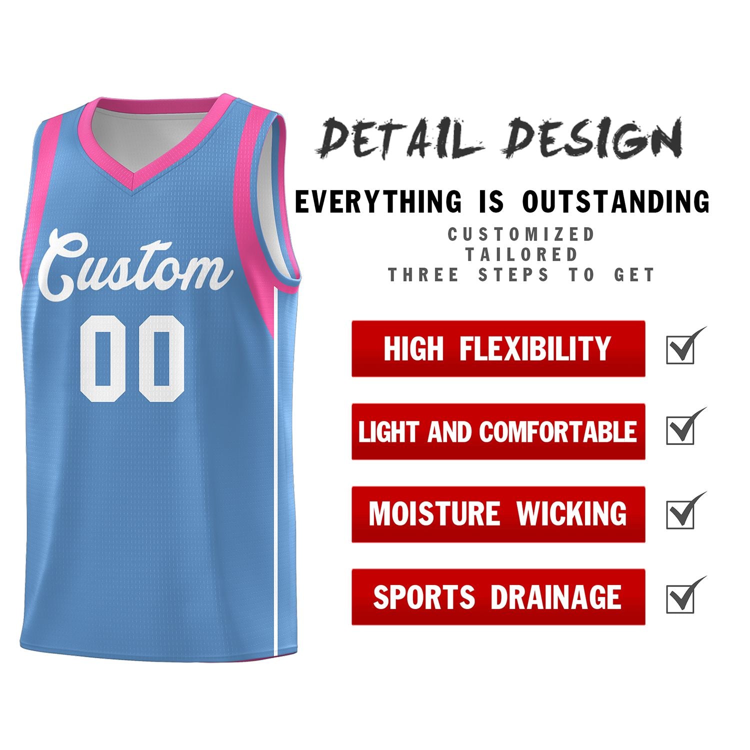 Custom Light Blue White Sleeve Color Blocking Classic Sets Sports Uniform Basketball Jersey