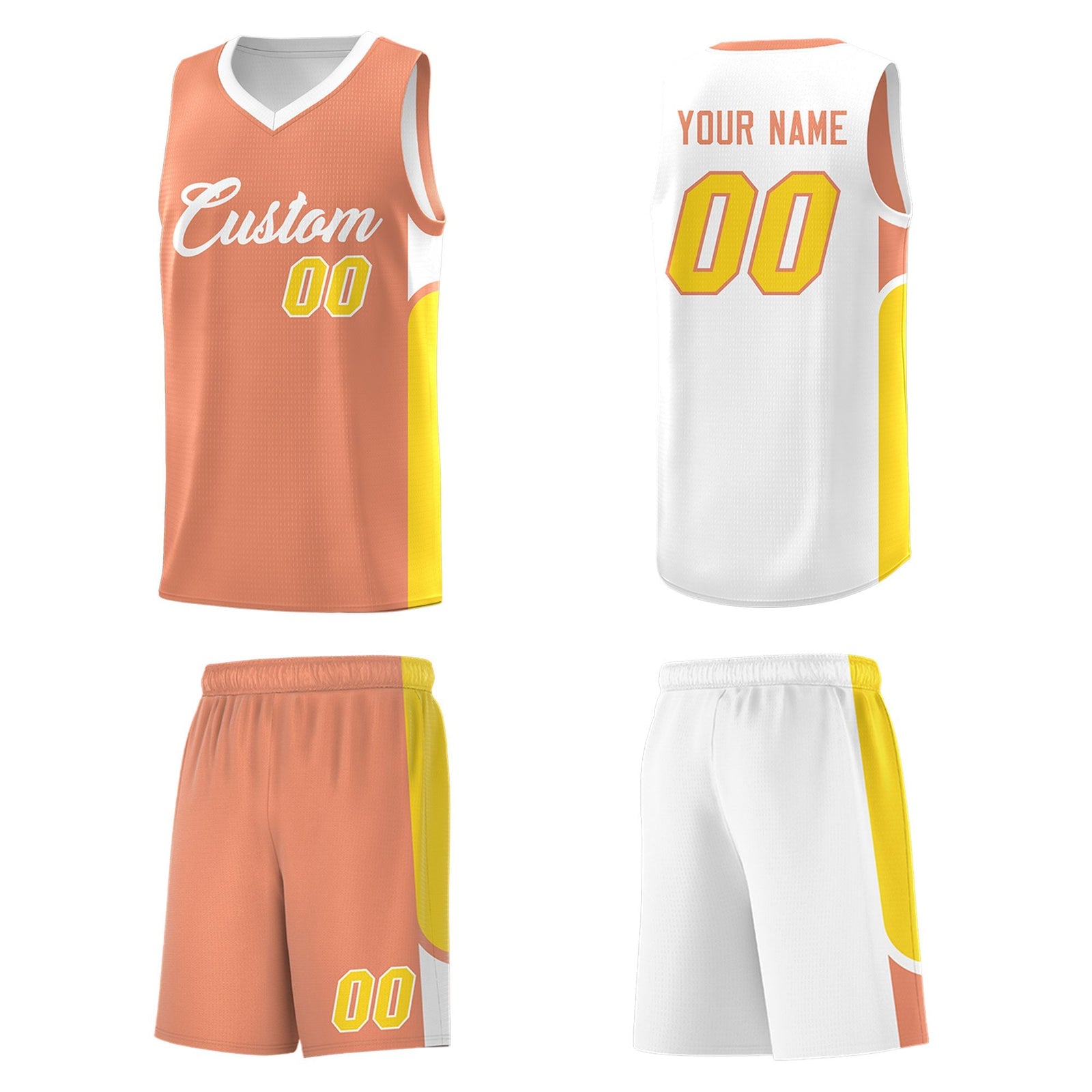 Custom Orange White Side U-shaped Patttern Double Side Sports Uniform Basketball Jersey