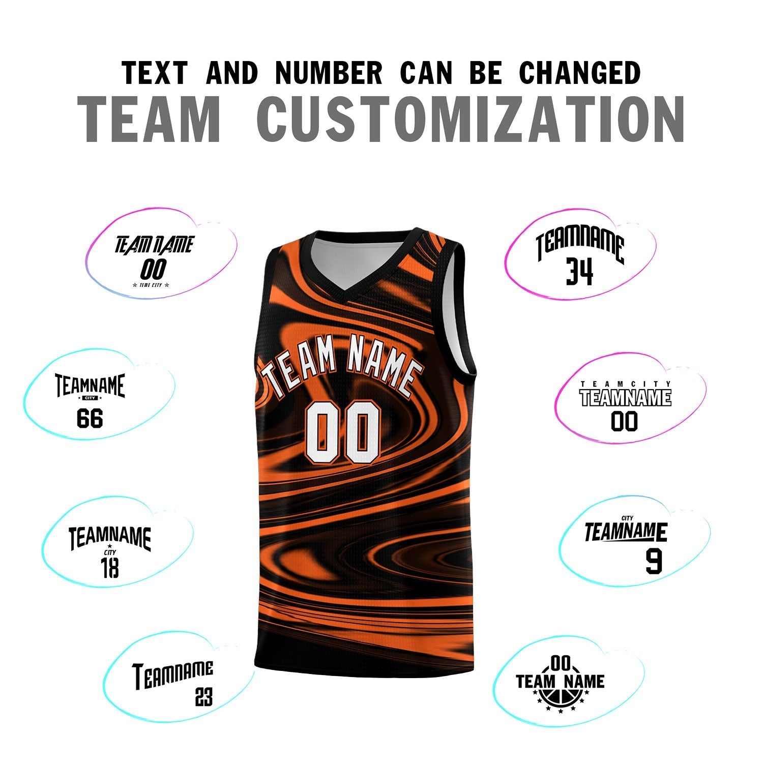 Custom Black Orange Graffiti Pattern Fluids Style Sports Uniform Basketball Jersey Sets