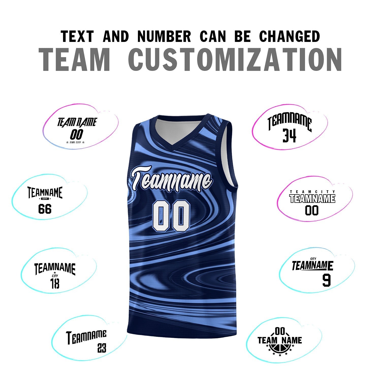 Custom Navy Light Blue Graffiti Pattern Fluids Style Sports Uniform Basketball Jersey Sets