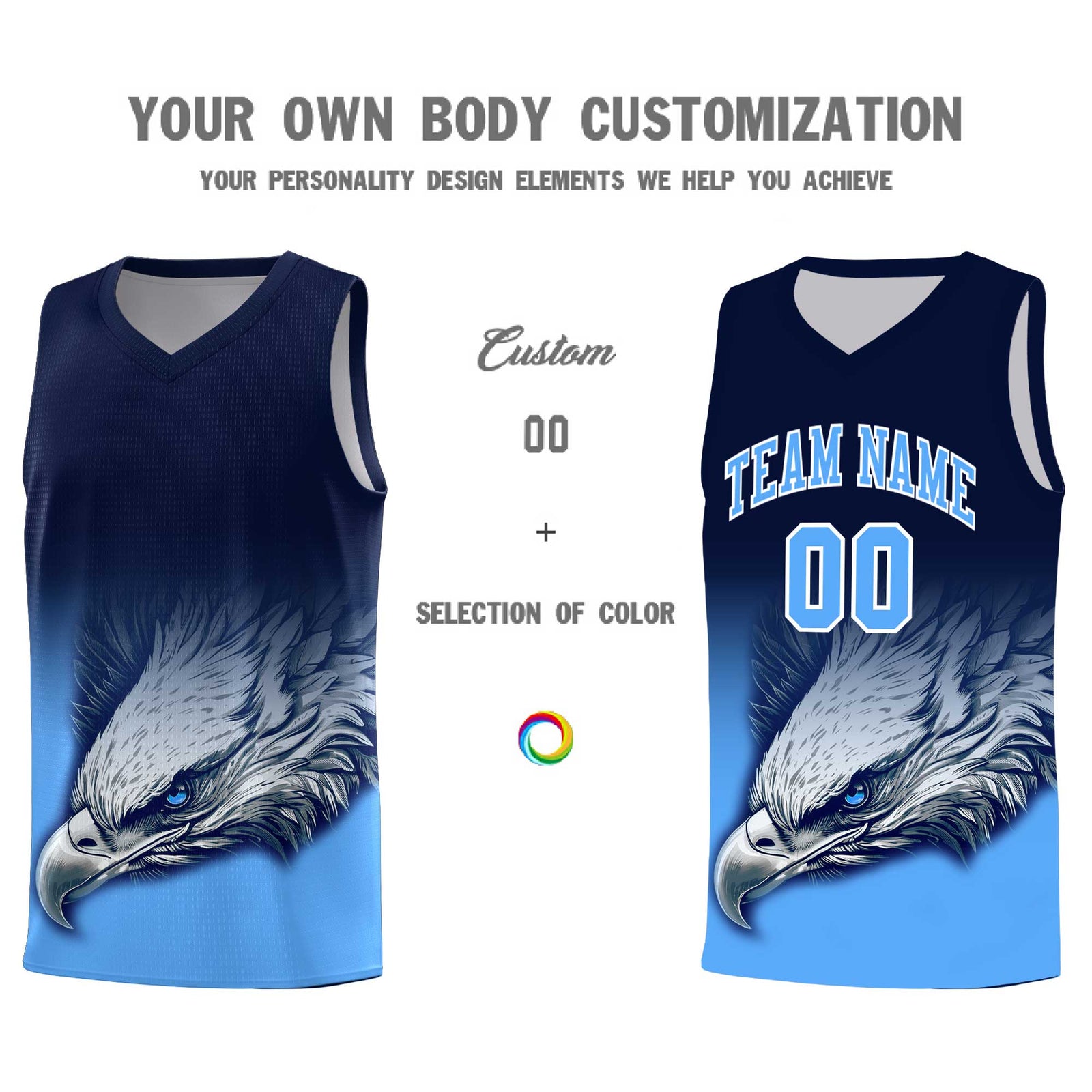 Custom Navy Powder Blue Eagle Pattern Graffiti Pattern Sports Uniform Basketball Jersey