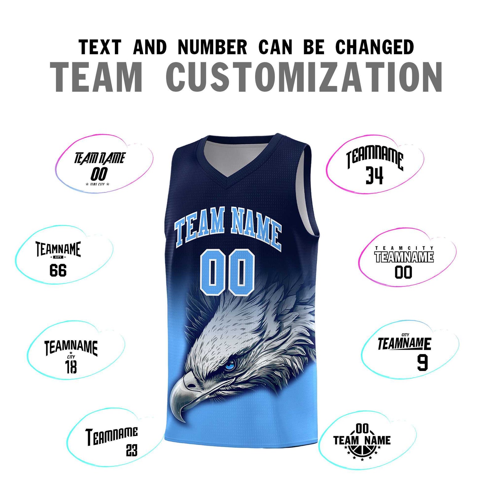 Custom Navy Powder Blue Eagle Pattern Graffiti Pattern Sports Uniform Basketball Jersey