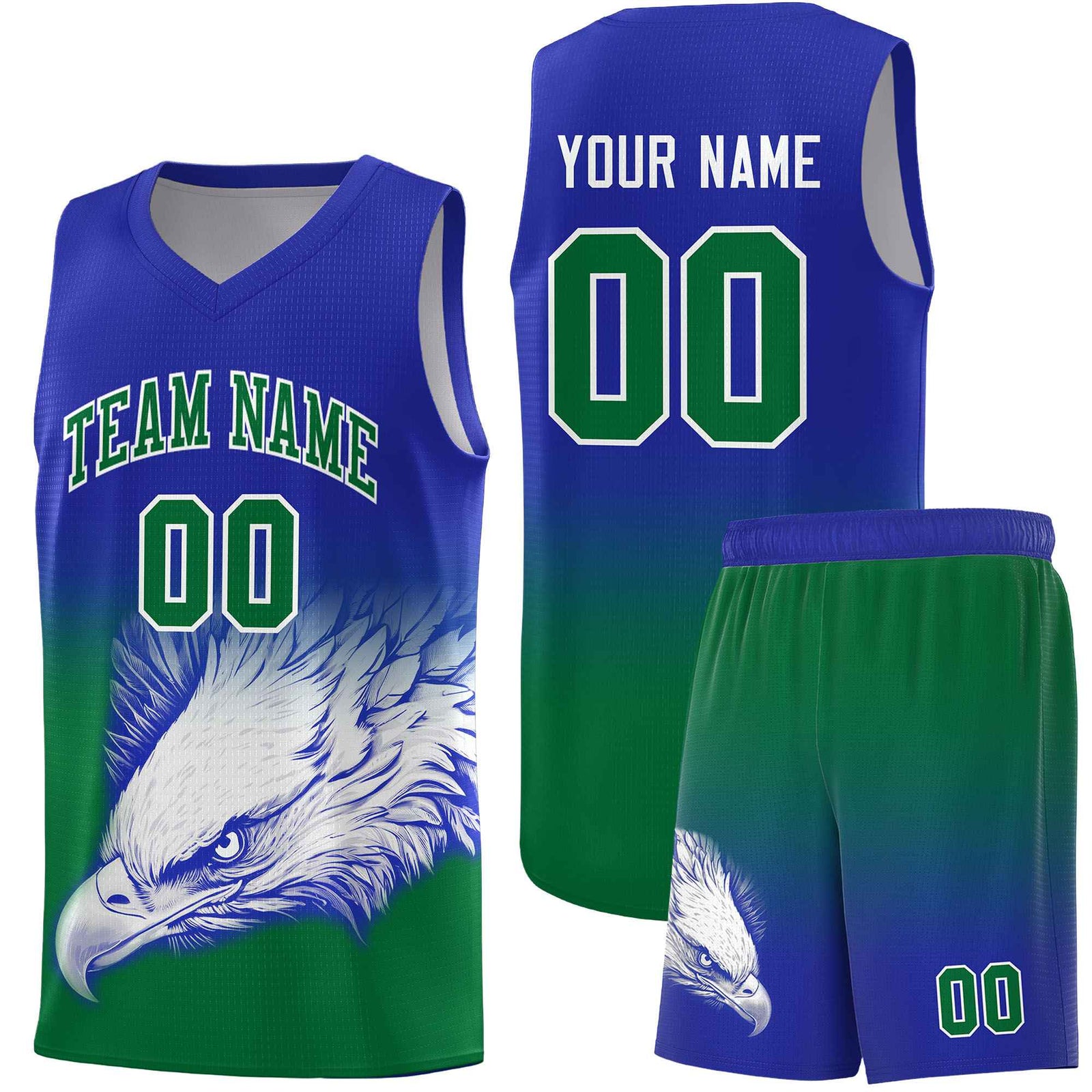 Custom Royal Kelly Green Eagle Pattern Graffiti Pattern Sports Uniform Basketball Jersey