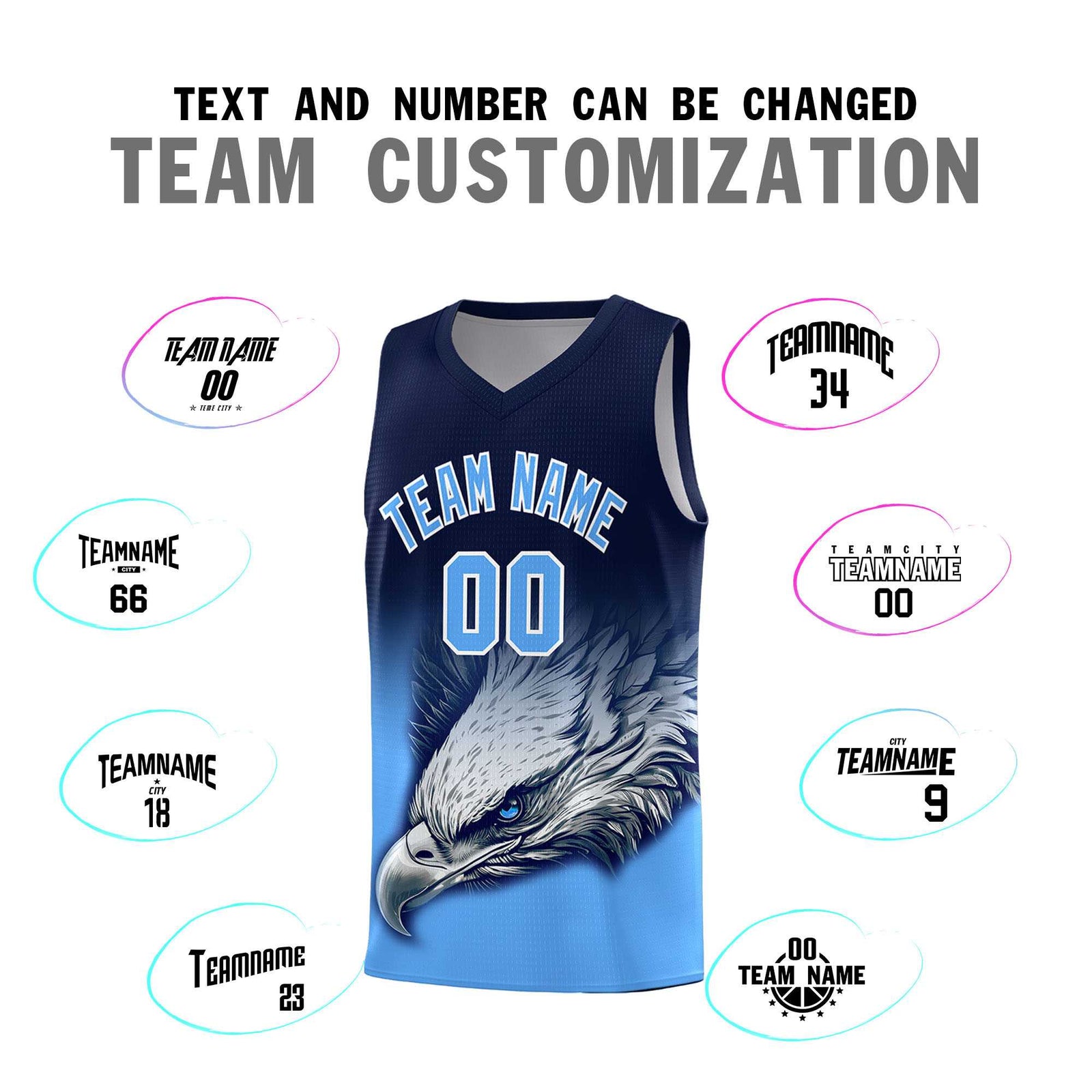 Custom Navy Powder Blue Eagle Pattern Graffiti Pattern Sports Uniform Basketball Jersey