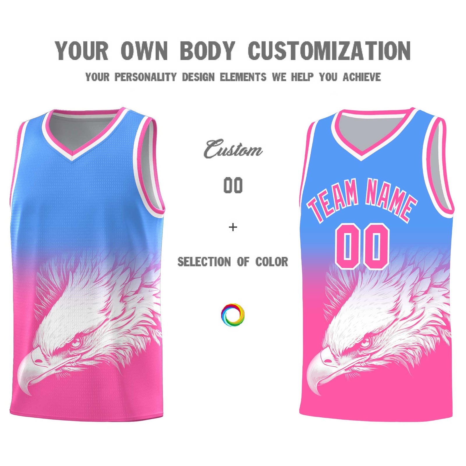 Custom Powder Blue Pink Eagle Pattern Graffiti Pattern Sports Uniform Basketball Jersey