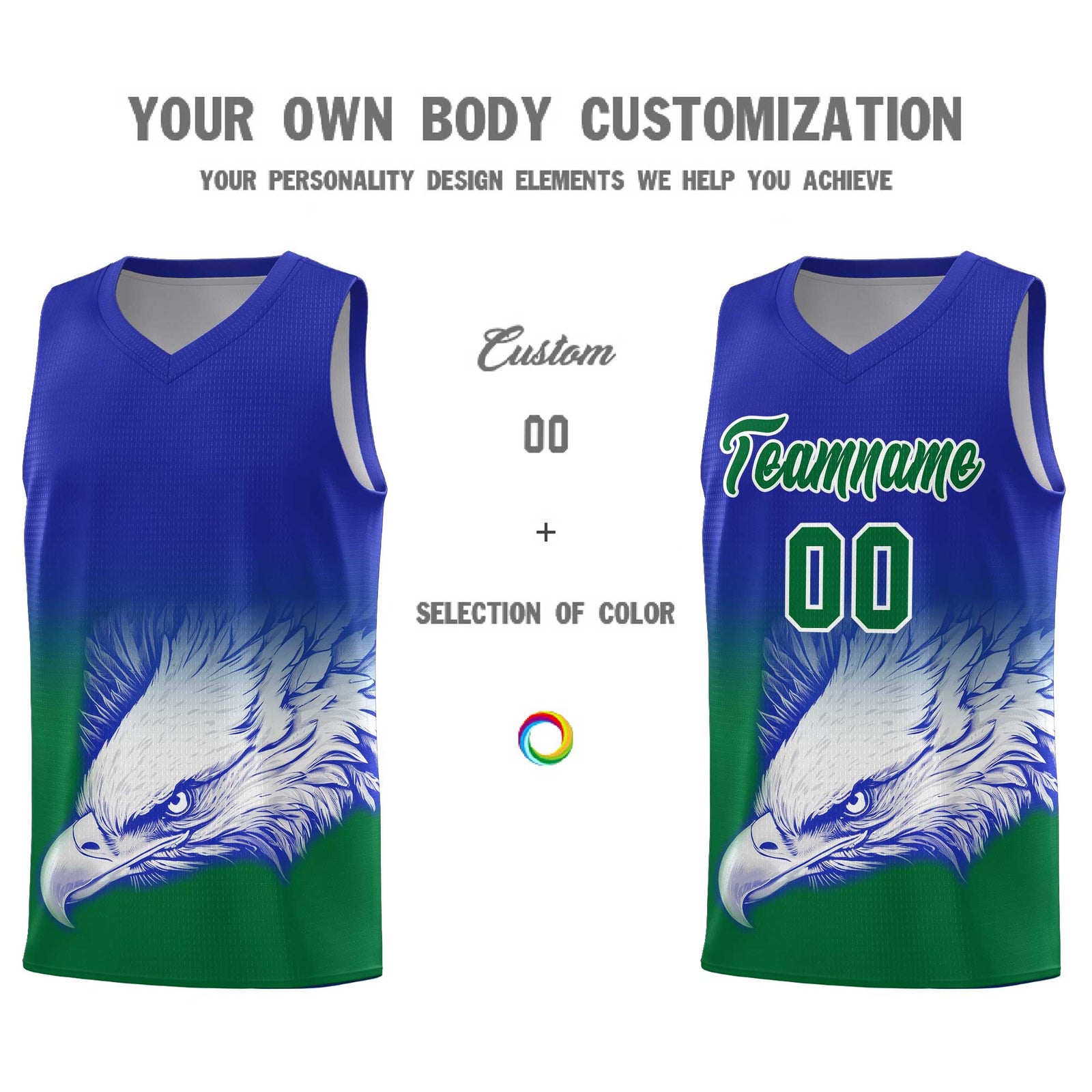 Custom Royal Kelly Green Eagle Pattern Graffiti Pattern Sports Uniform Basketball Jersey