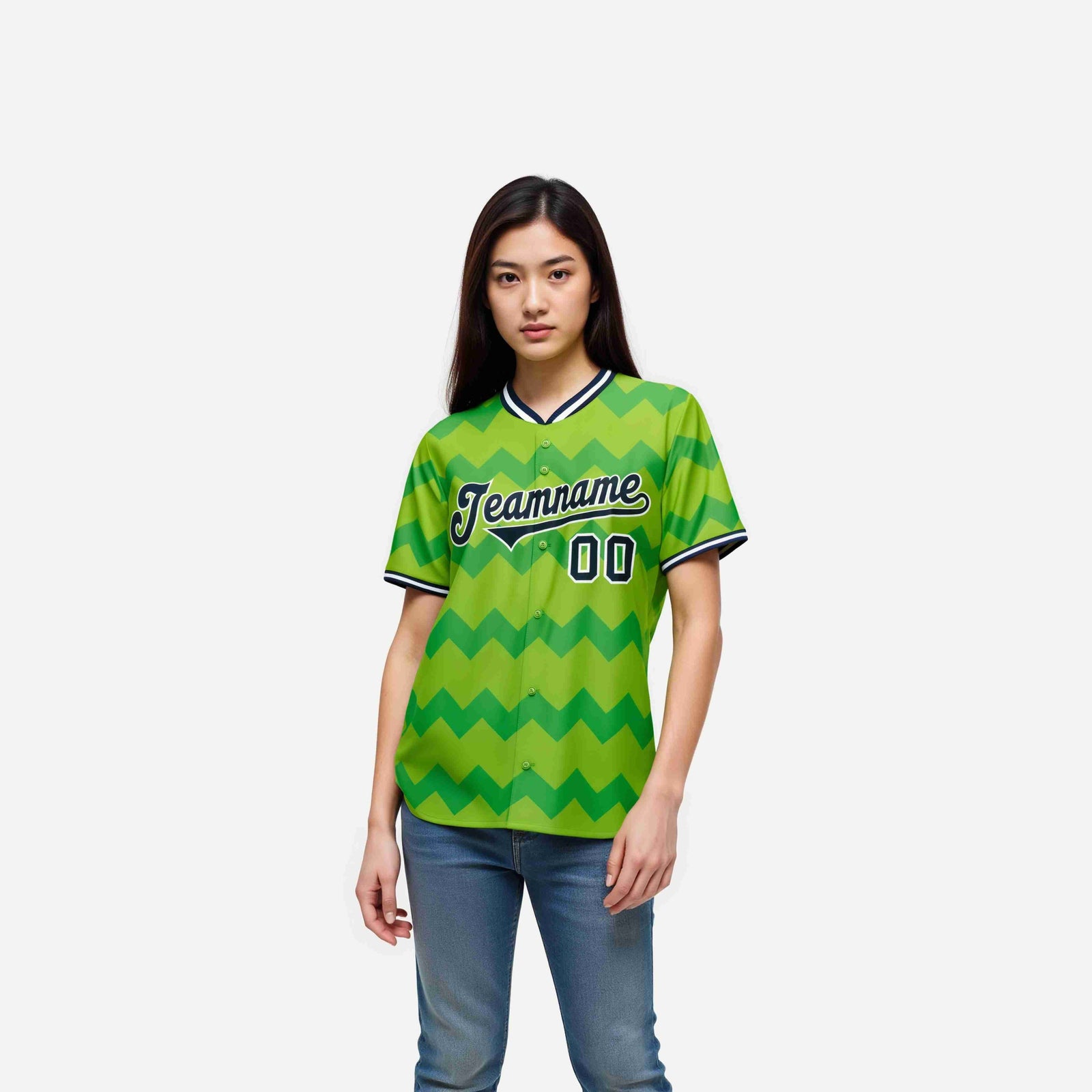 Custom Neon Green Navy White Authentic Corrugated Fashion Baseball Jersey