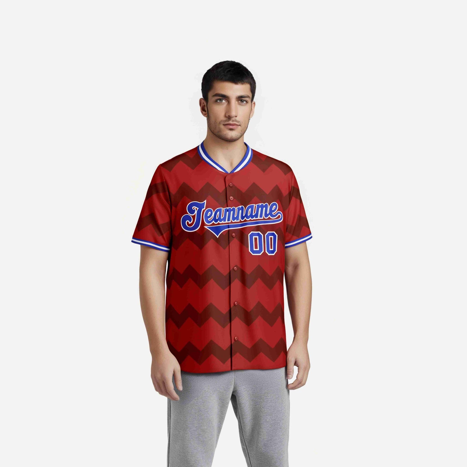Custom Red Royal Blue White Authentic Corrugated Fashion Baseball Jersey