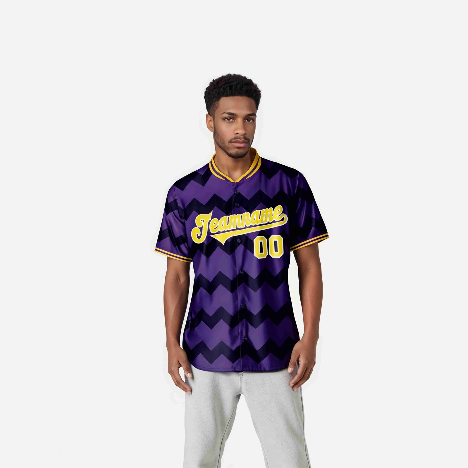 Custom Purple Gold White Authentic Corrugated Fashion Baseball Jersey